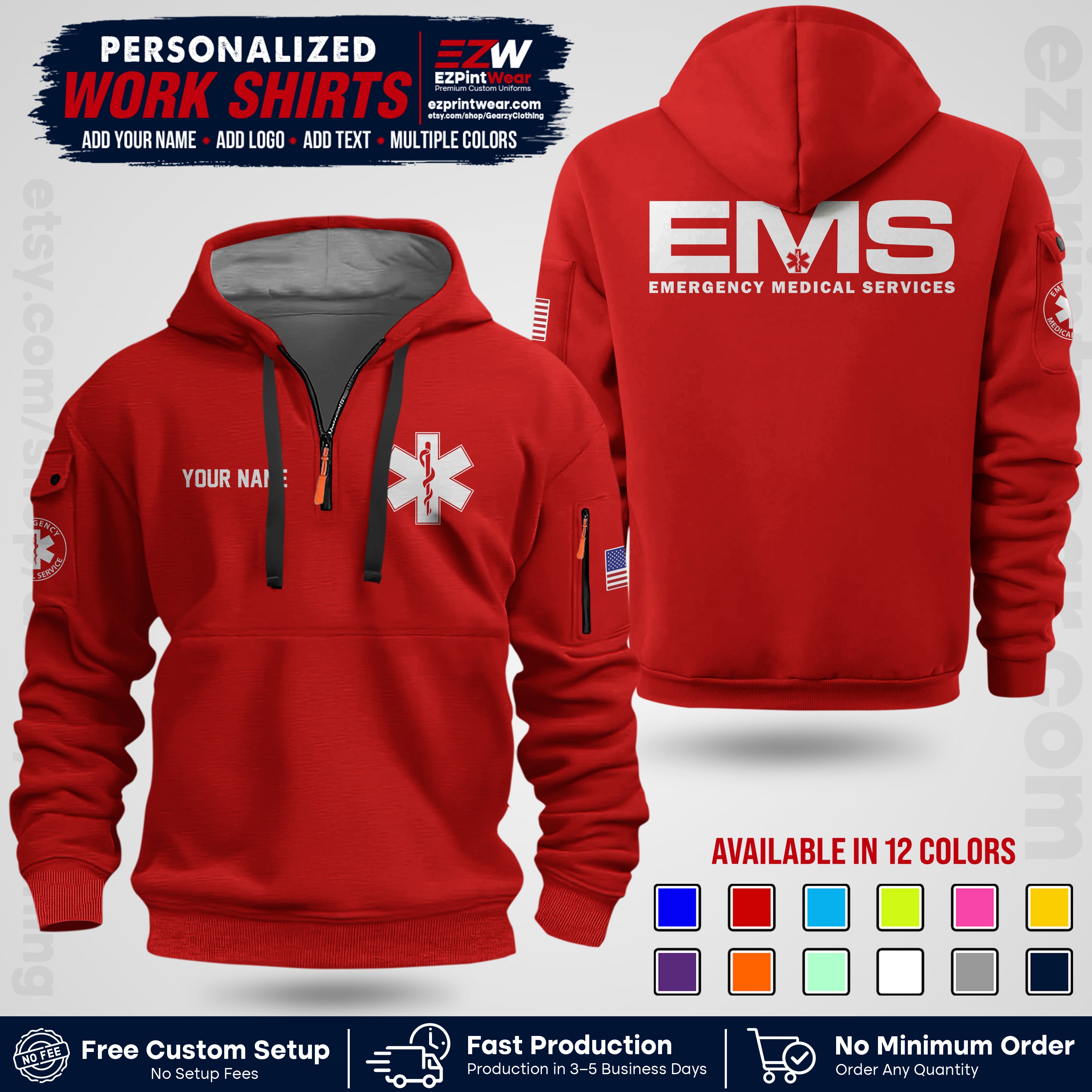 Custom EMS Shirt with Name, Logo & Text | EMS Team Uniform | First Responder Workwear EMSU01