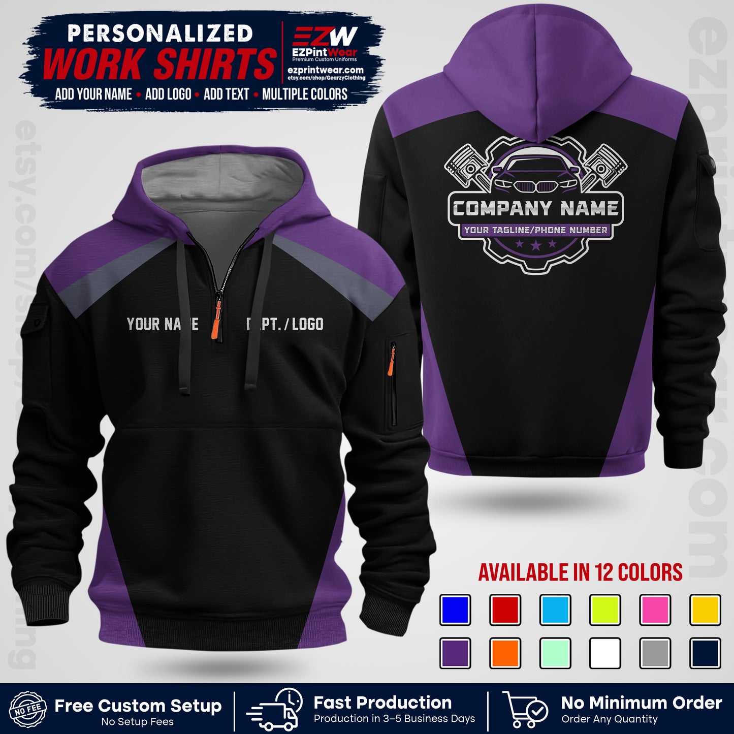 Custom Mechanic Work Shirt with Name, Logo & Text | Auto Shop Uniform | Workwear MCN 03