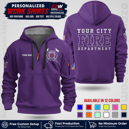Custom Fire Department Shirt with Name, City Logo & Text | Firefighter Uniform | Button Up Work Shirt FF07