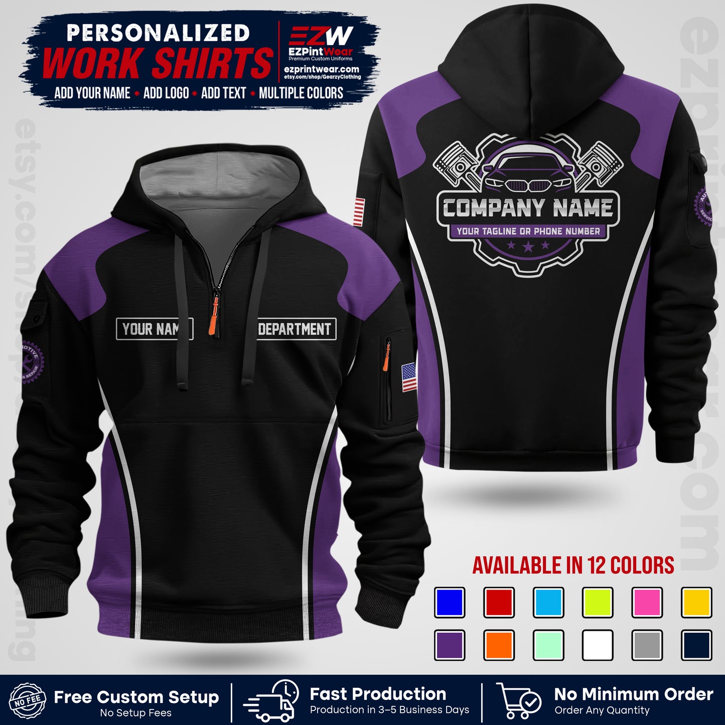 Custom Mechanic Work Shirt with Name, Logo & Text | Auto Shop Uniform | Workwear MCN 10