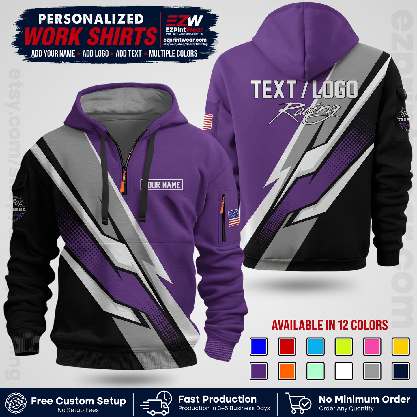 Custom Racing Shirt with Name, Logo & Text | Race Team Uniform | Crew Apparel RC01