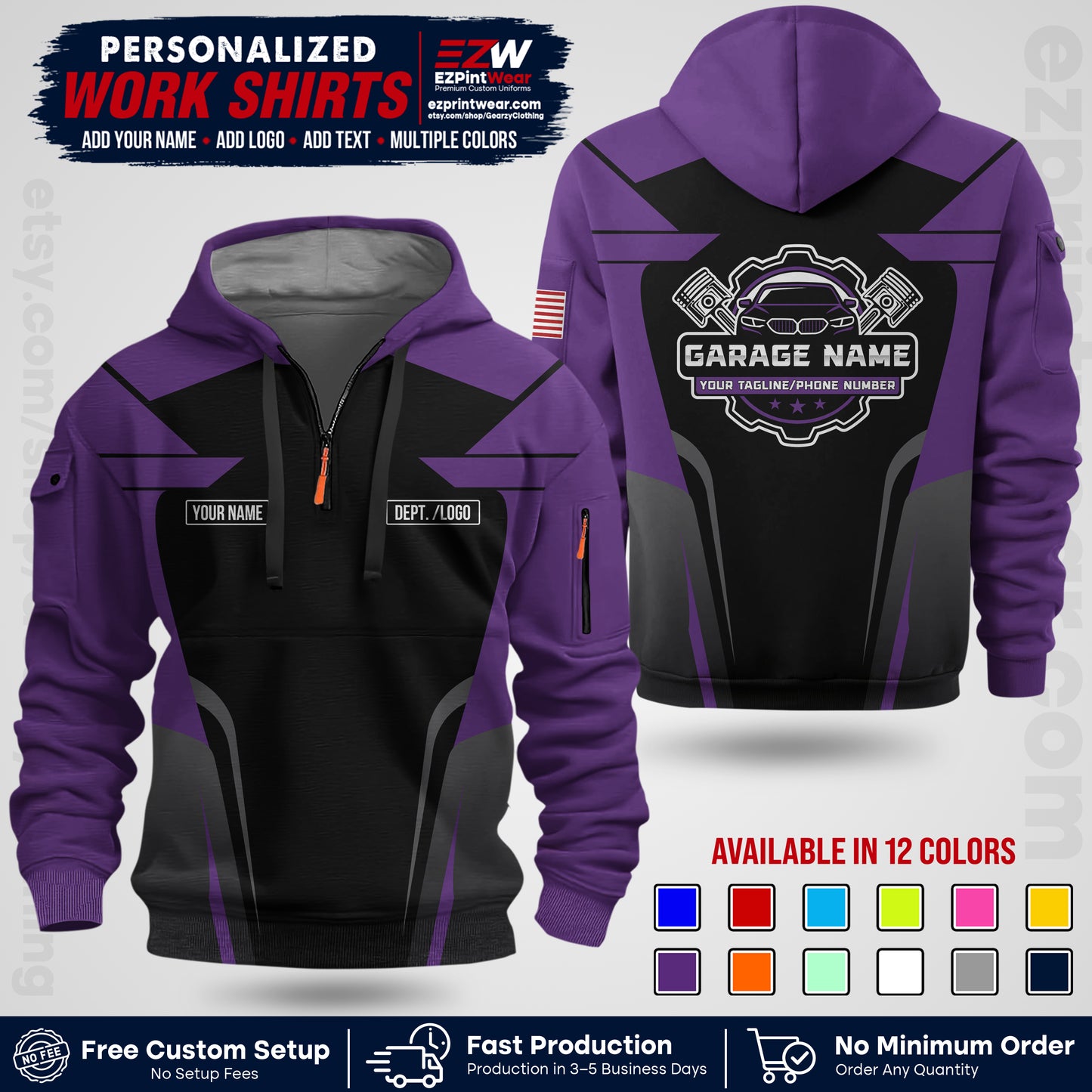 Custom Mechanic Work Shirt with Name, Logo & Text | Auto Shop Uniform | Workwear MCN 04