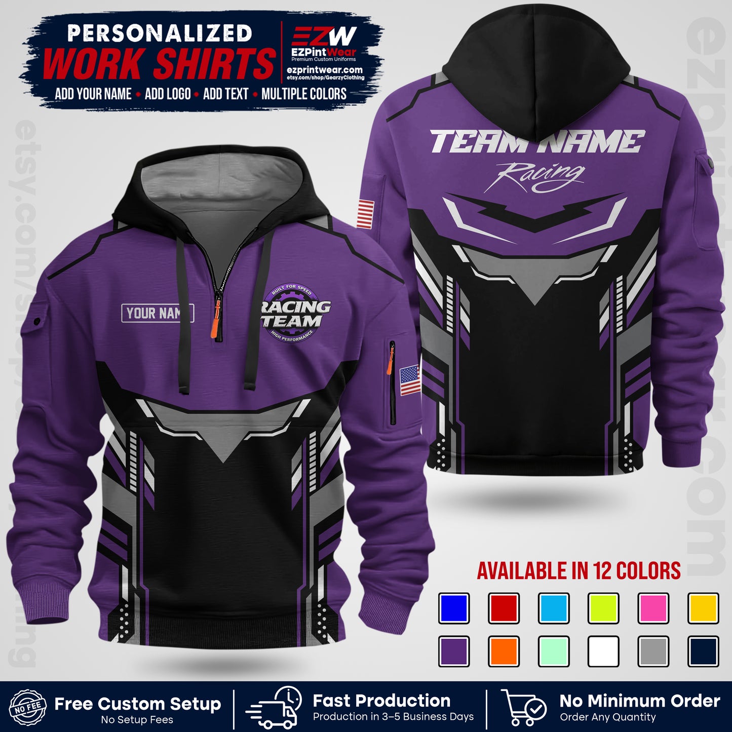 Custom Racing Shirt with Name, Logo & Text | Race Team Uniform | Crew Apparel RC11