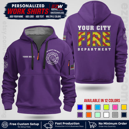 Custom Fire Department Shirt with Name, City Logo & Text | Firefighter Uniform | Button Up Work Shirt FF05