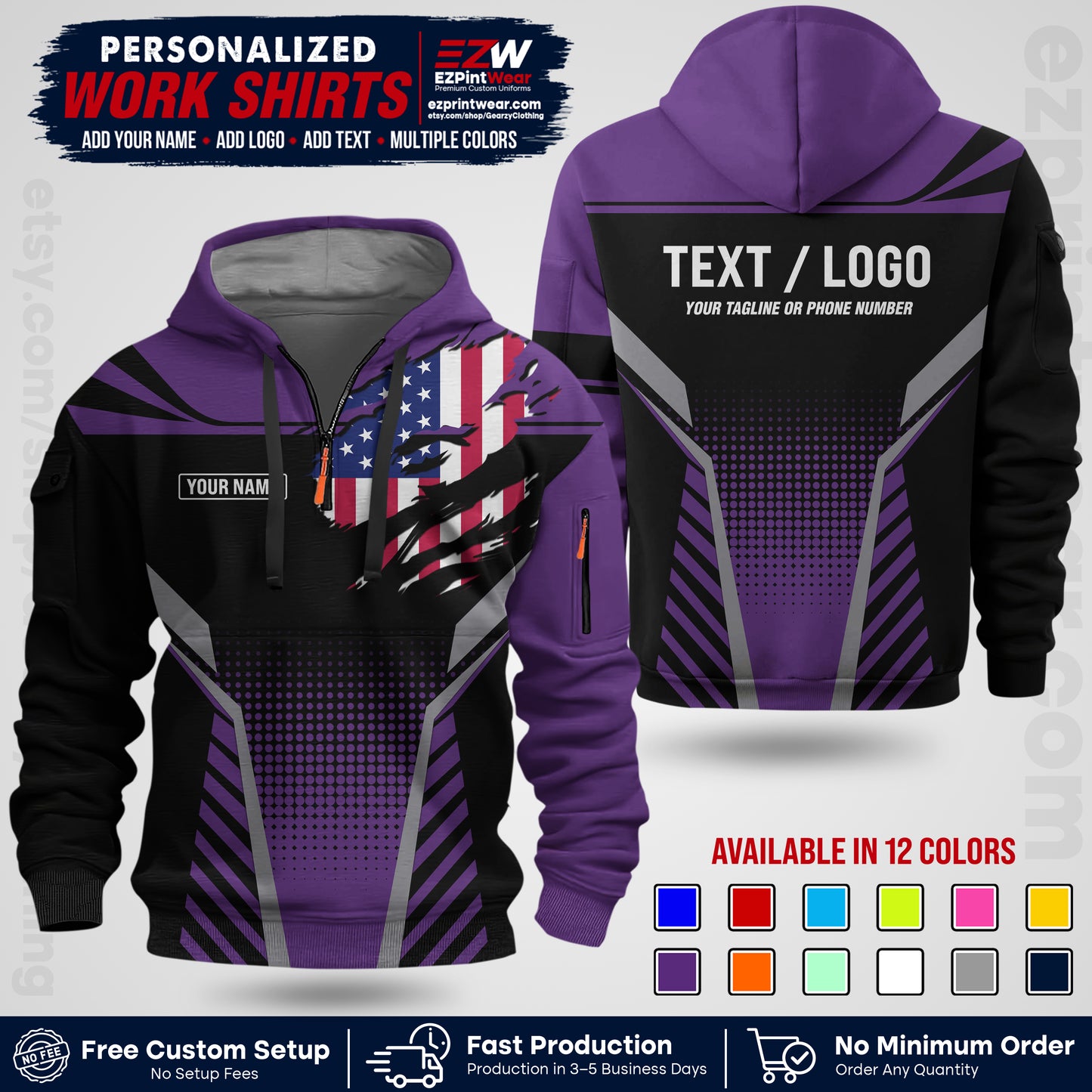 Custom All Over Print Work Uniform Shirt with Name, Logo & Text | Custom Hawaiian Shirt | Company Shirt | Employee Uniform UNF07