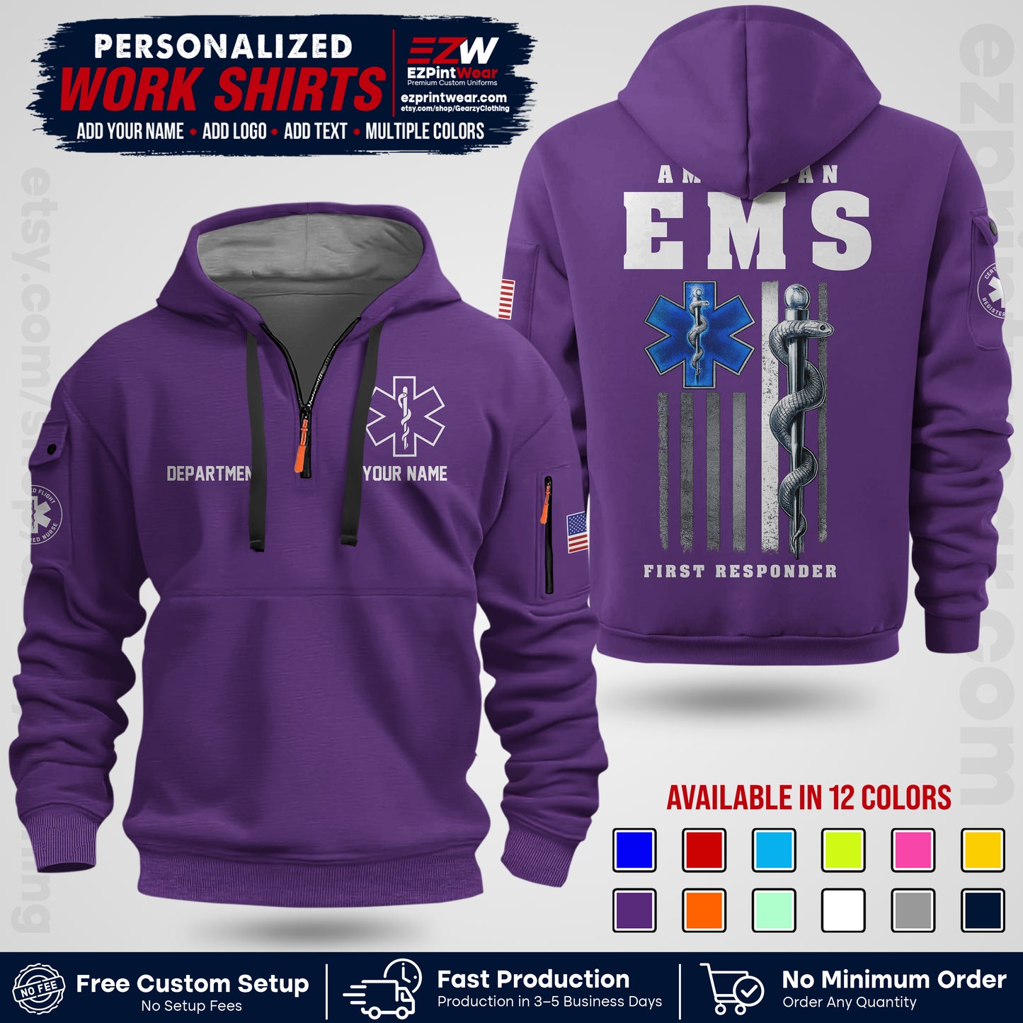 Custom EMS Shirt with Name, Logo & Text | EMS Team Uniform | First Responder Workwear EMSU03