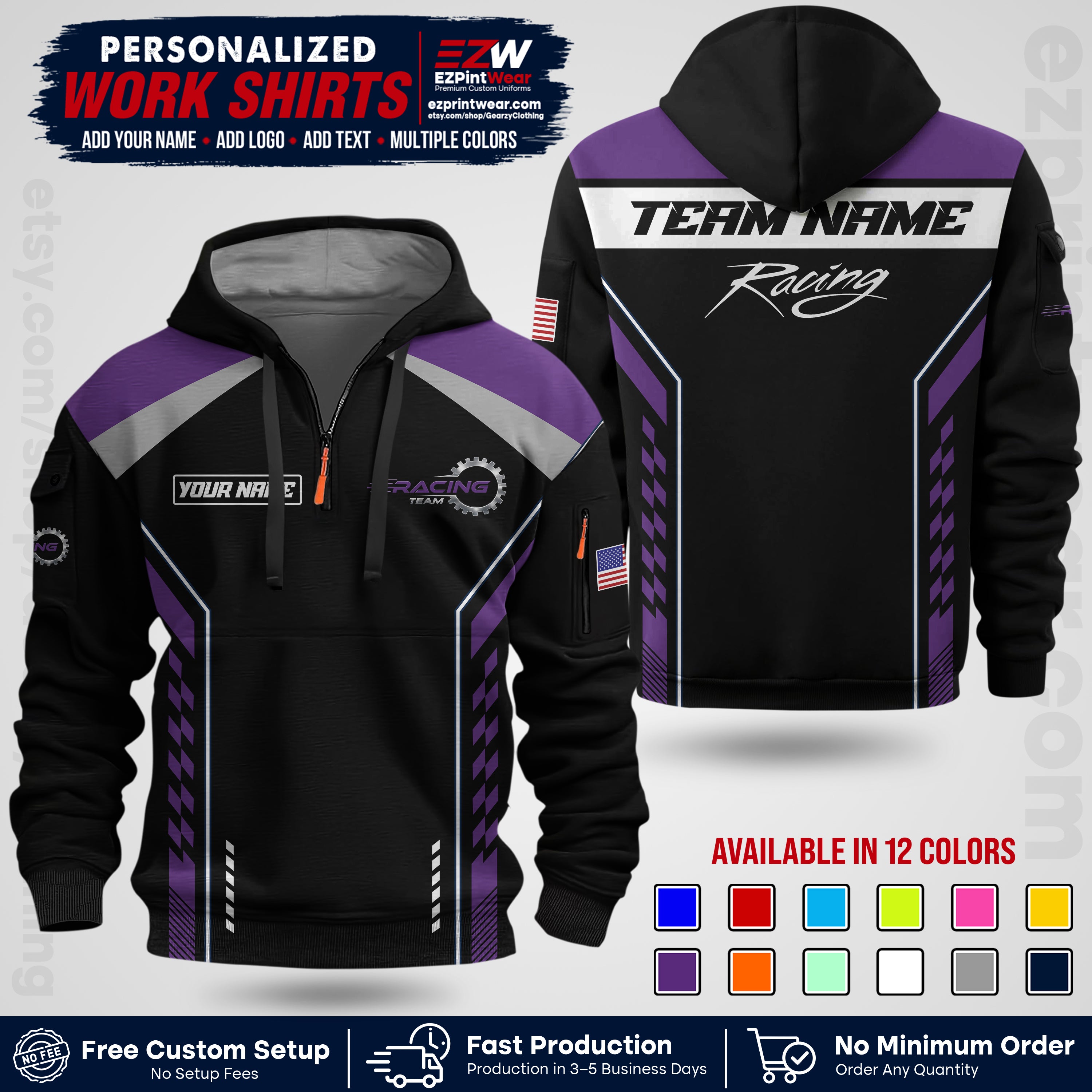 Custom Racing Shirt with Name, Logo & Text | Race Team Uniform | Crew Apparel RC13