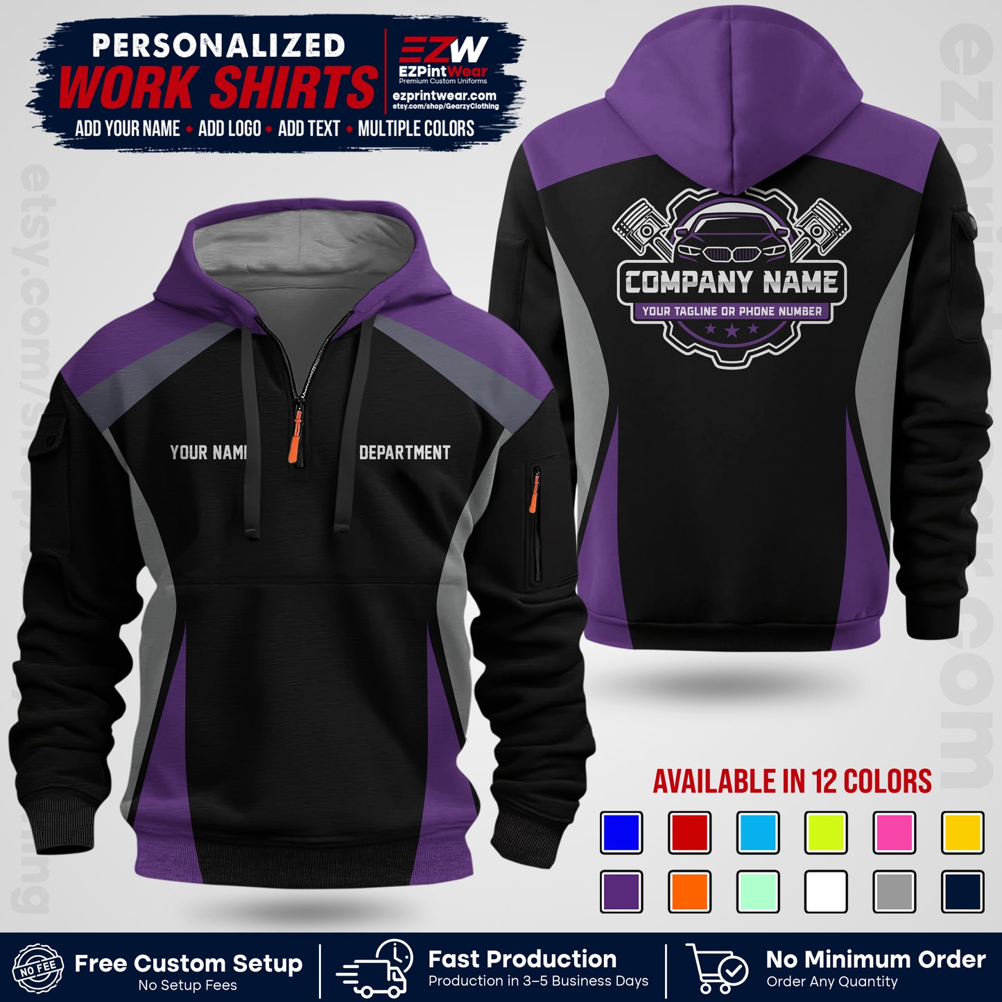 Custom Mechanic Work Shirt with Name, Logo & Text | Auto Shop Uniform | Workwear MCN 08