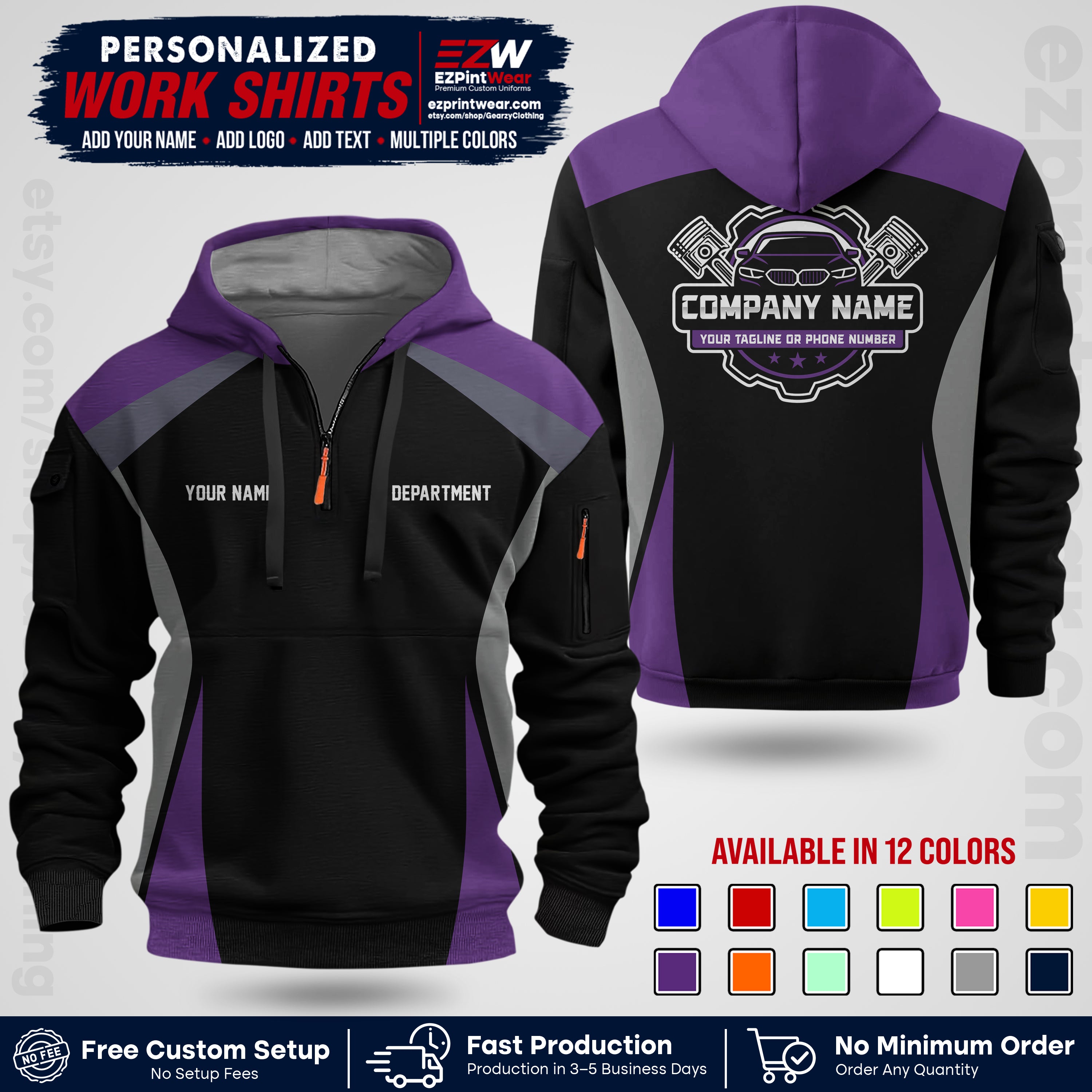 Custom Mechanic Work Shirt with Name, Logo & Text | Auto Shop Uniform | Workwear MCN 08