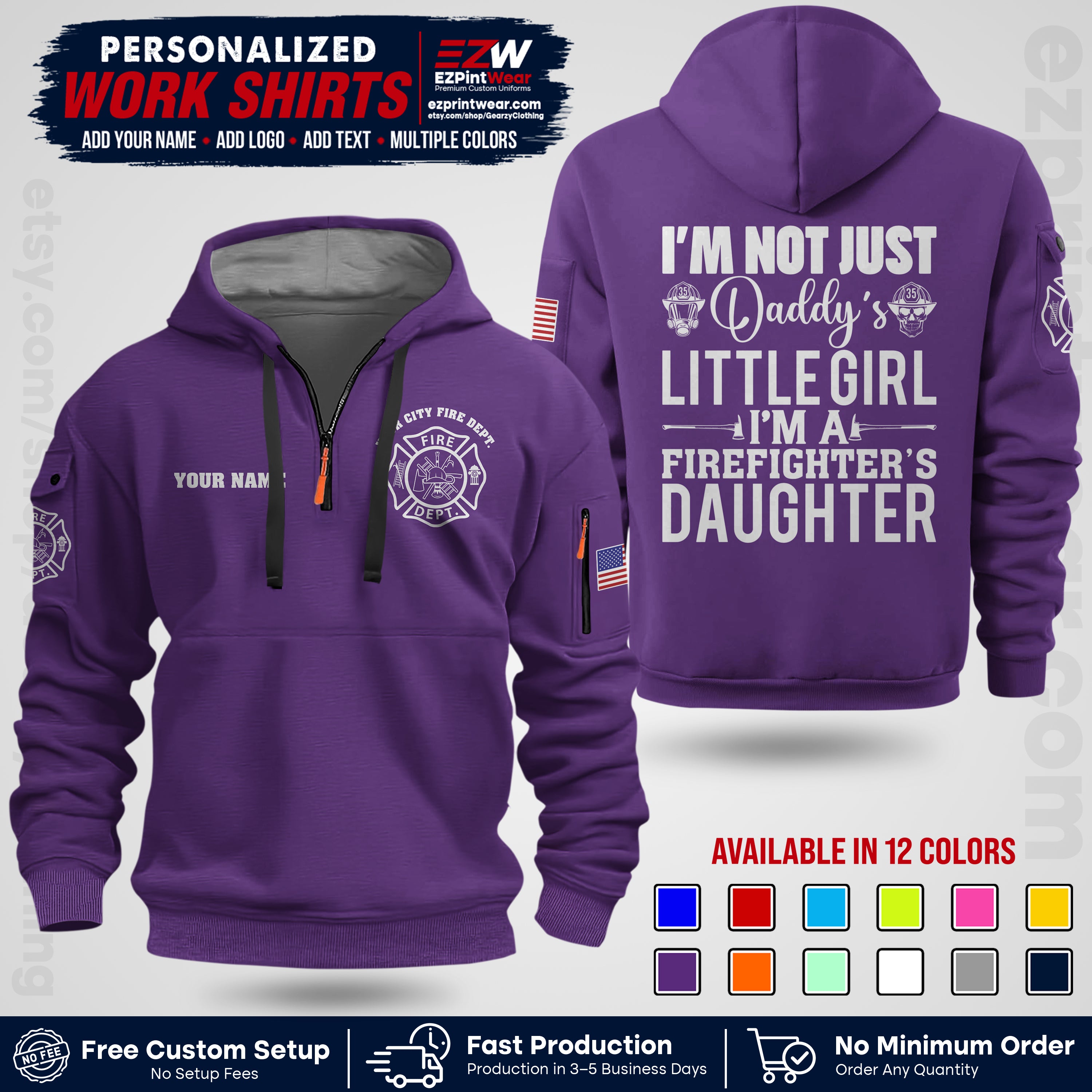 Custom Fire Department Shirt with Name, City Logo & Text | Firefighter Uniform | Button Up Work Shirt FF08