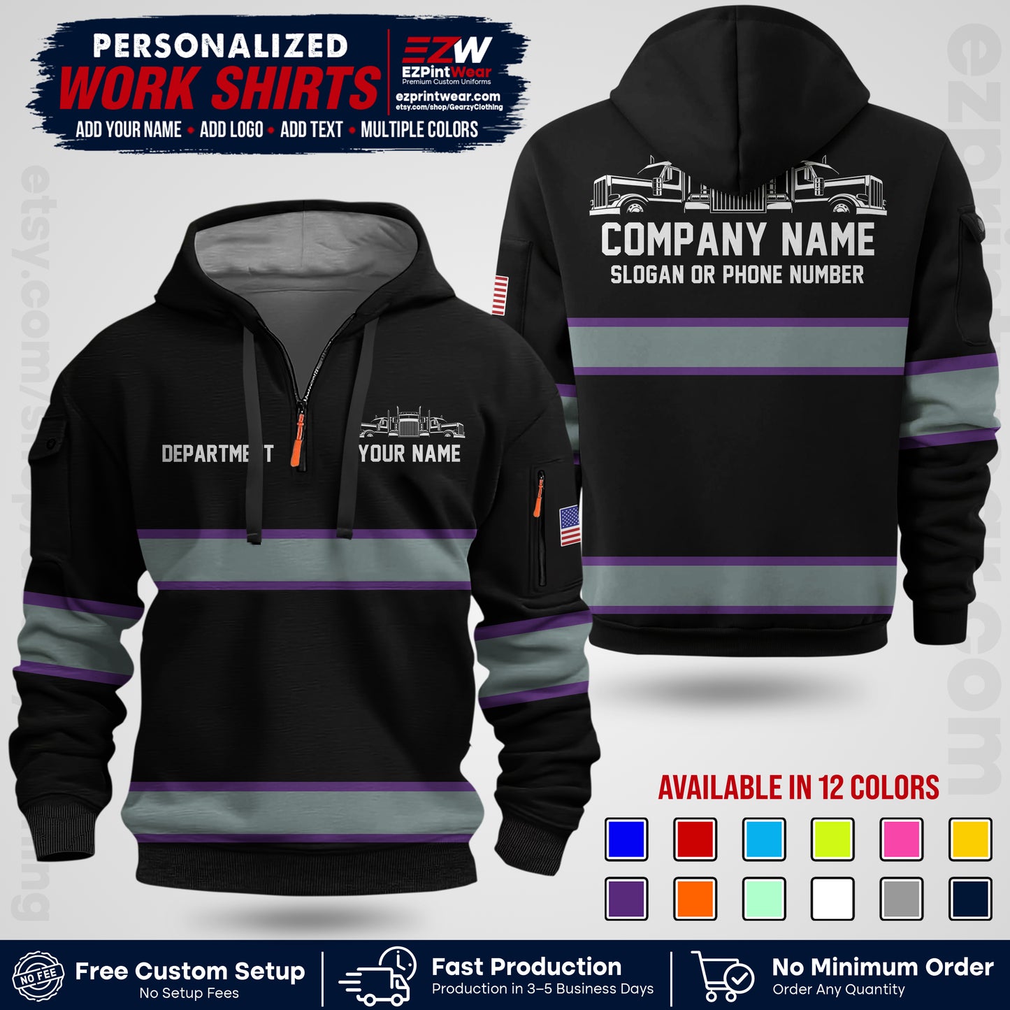 Personalized Truck Driver Workwear Uniform | Custom Safety Stripe Apparel | Non-Reflective Reflective Style Design TW04