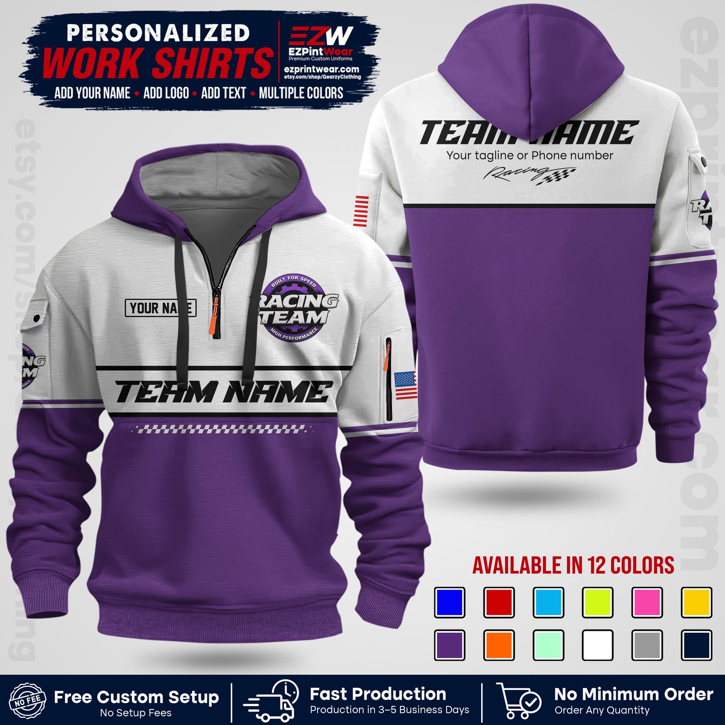Custom Racing Shirt with Name, Logo & Text | Race Team Uniform | Crew Apparel RC12