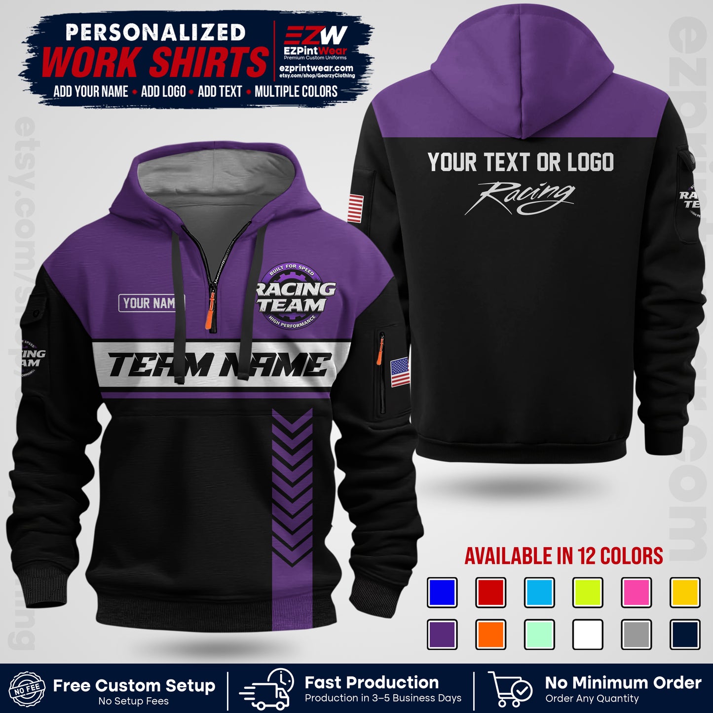 Custom Racing Shirt with Name, Logo & Text | Race Team Uniform | Crew Apparel RC02