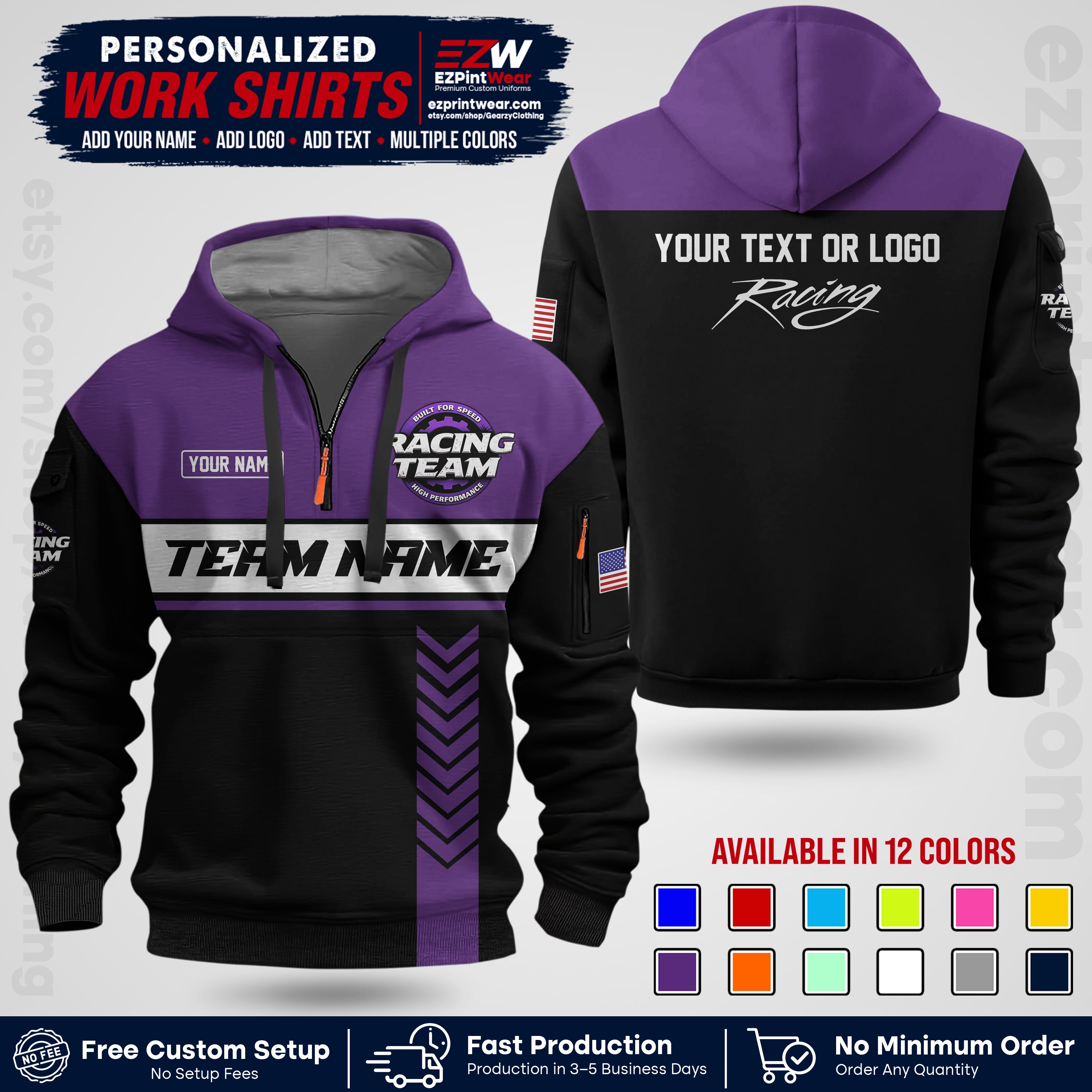 Custom Racing Shirt with Name, Logo & Text | Race Team Uniform | Crew Apparel RC02