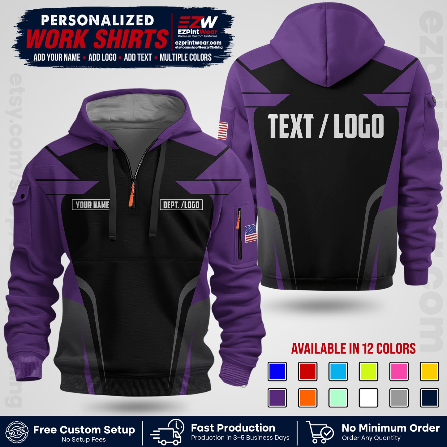 Custom All Over Print Work Uniform Shirt with Name, Logo & Text | Custom Hawaiian Shirt | Company Shirt | Employee Uniform UNF01