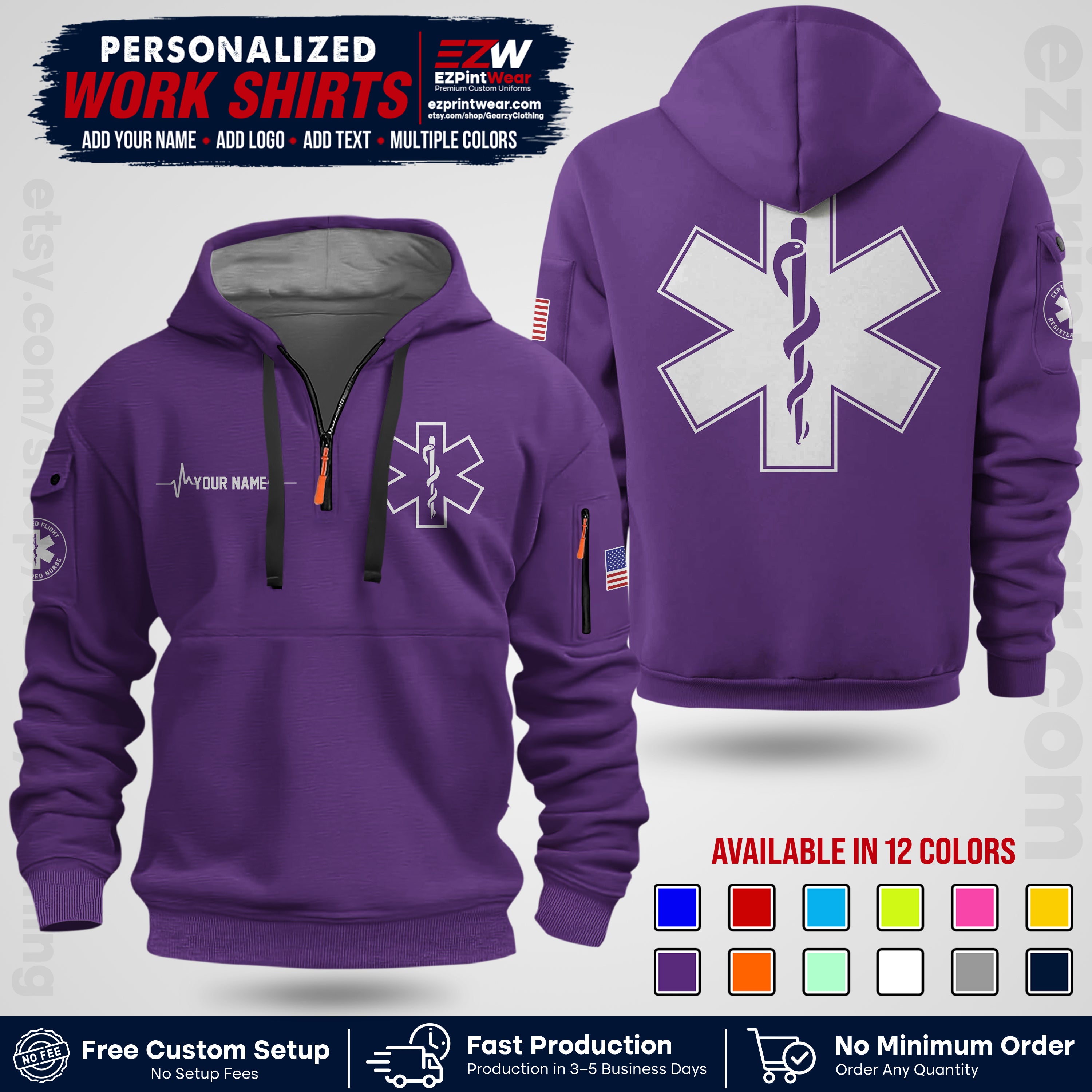 Custom EMS Shirt with Name, Logo & Text | EMS Team Uniform | First Responder Workwear EMSU04
