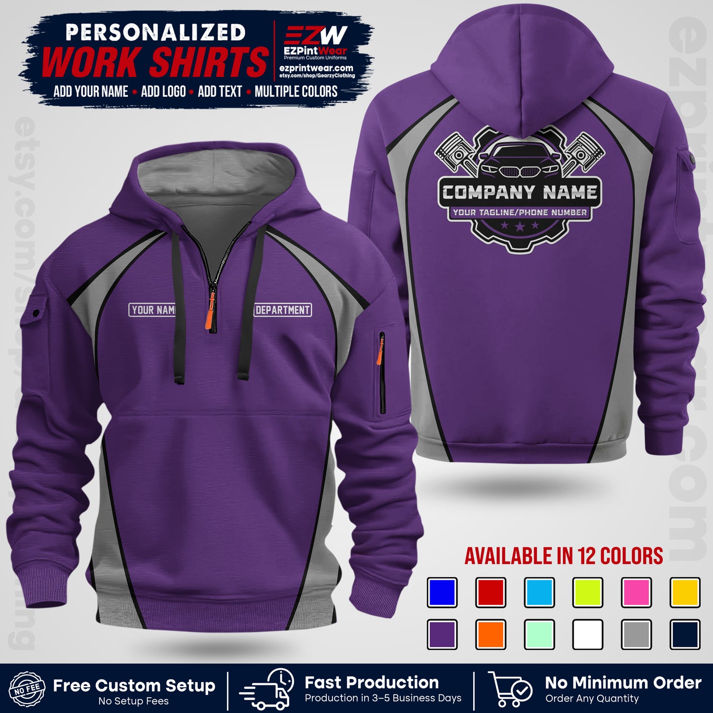 Custom Mechanic Work Shirt with Name, Logo & Text | Auto Shop Uniform | Workwear MCN 09