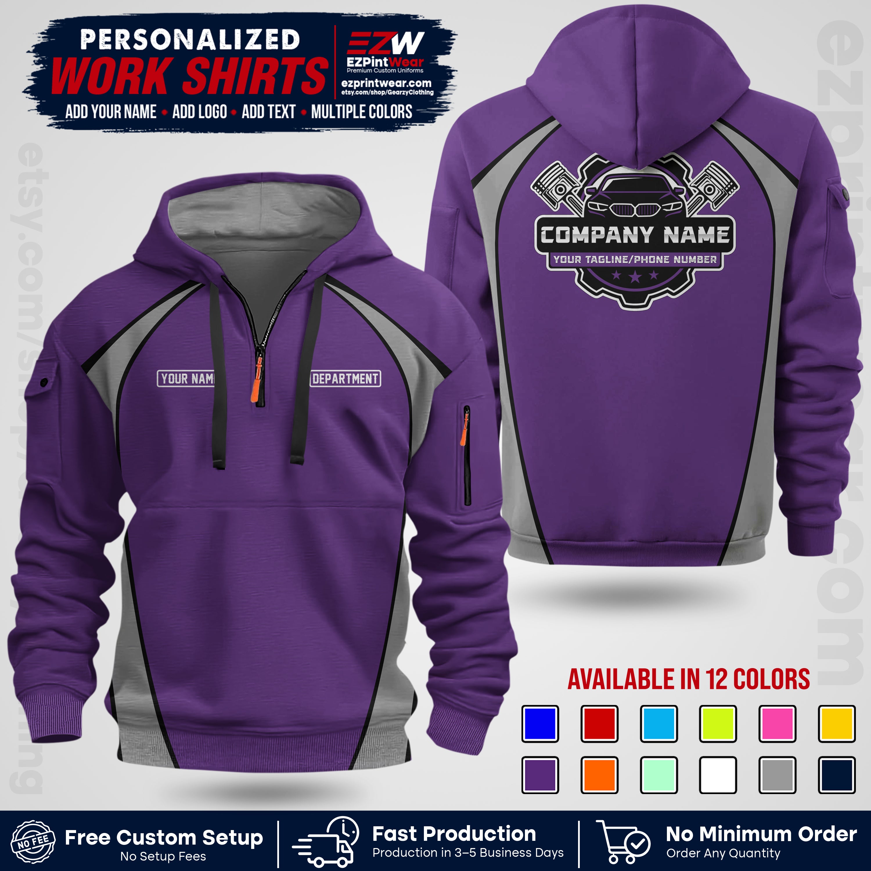 Custom Mechanic Work Shirt with Name, Logo & Text | Auto Shop Uniform | Workwear MCN 09