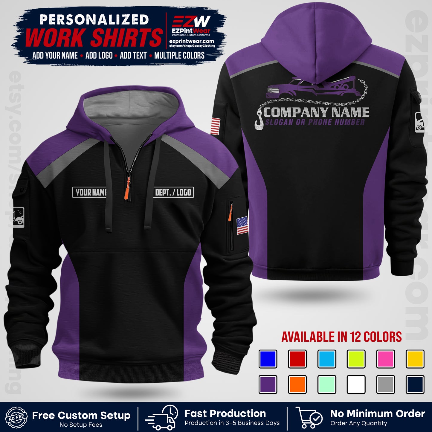 Custom Towing Shirt with Name, Logo & Text | Towing Company Uniform | Workwear TW01