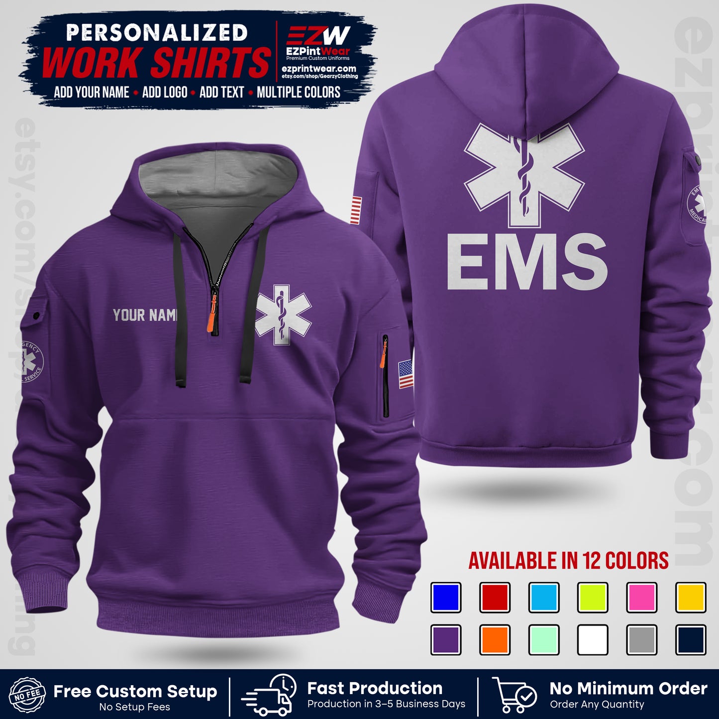 Custom EMS Shirt with Name, Logo & Text | EMS Team Uniform | First Responder Workwear EMSU02