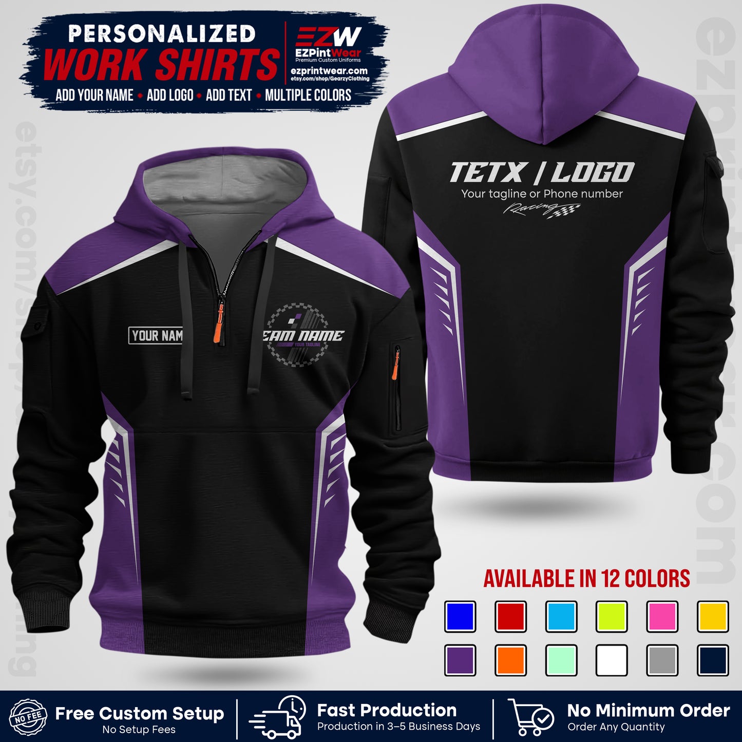 Custom Racing Shirt with Name, Logo & Text | Race Team Uniform | Crew Apparel RC07