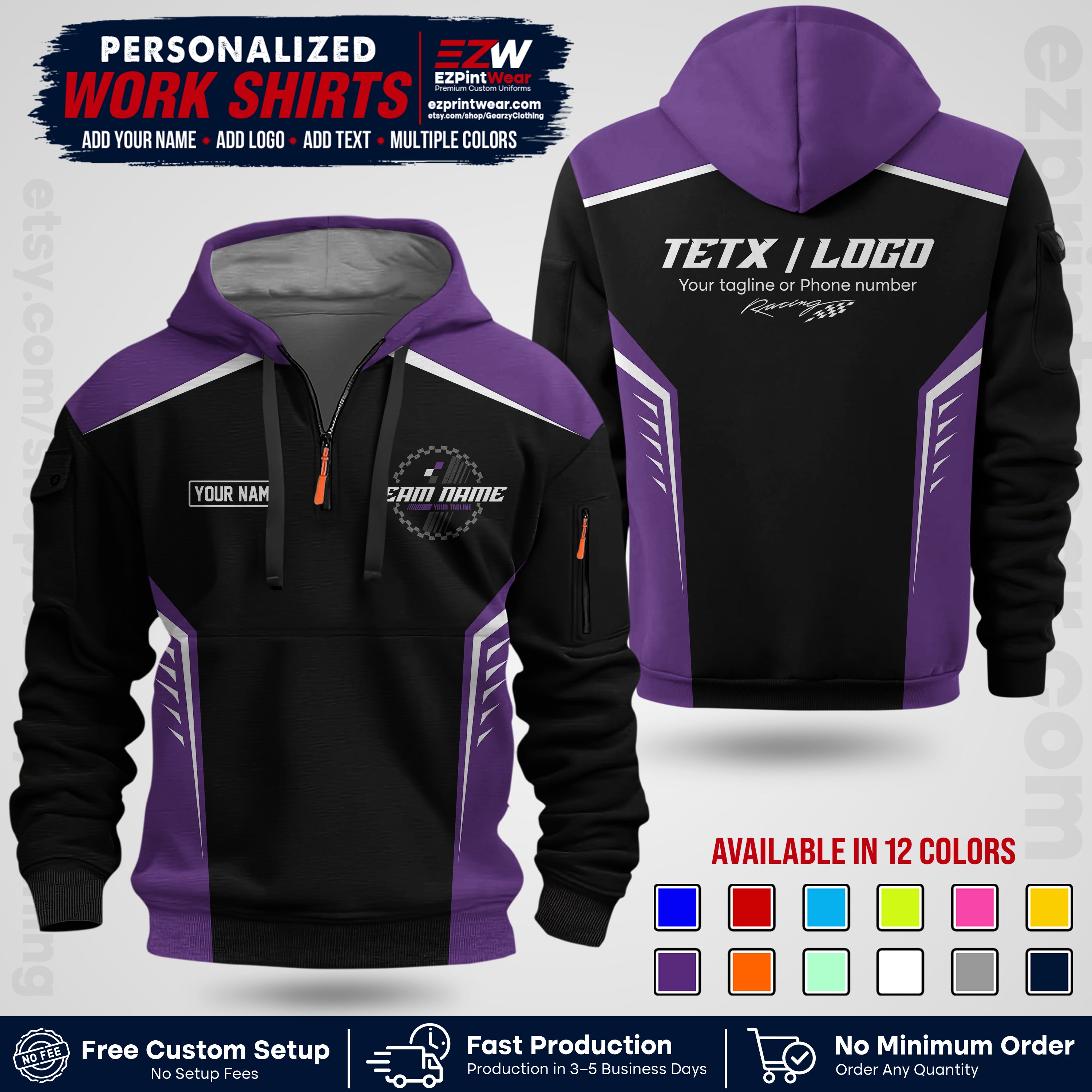 Custom Racing Shirt with Name, Logo & Text | Race Team Uniform | Crew Apparel RC07