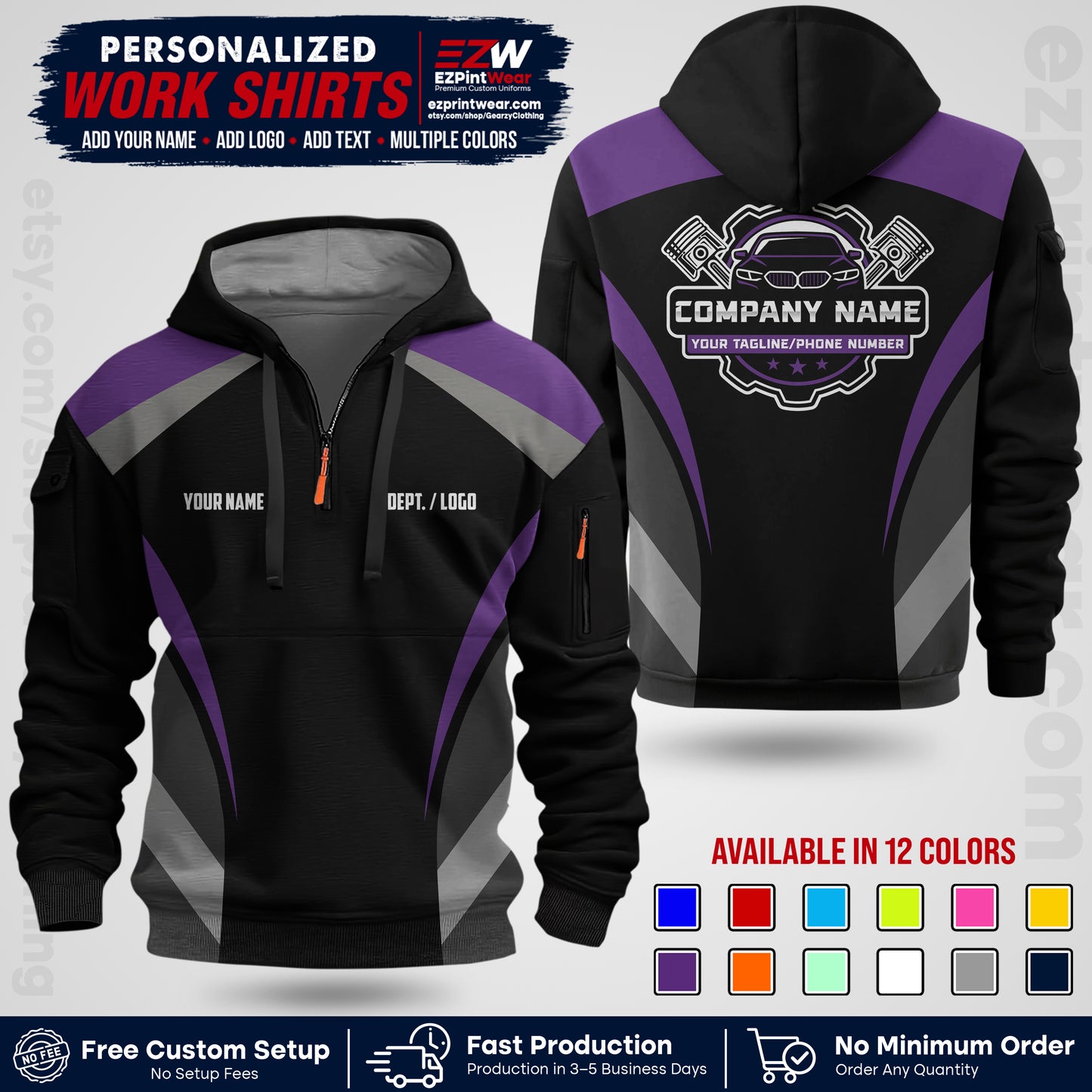 Custom Mechanic Work Shirt with Name, Logo & Text | Auto Shop Uniform | Workwear MCN 05