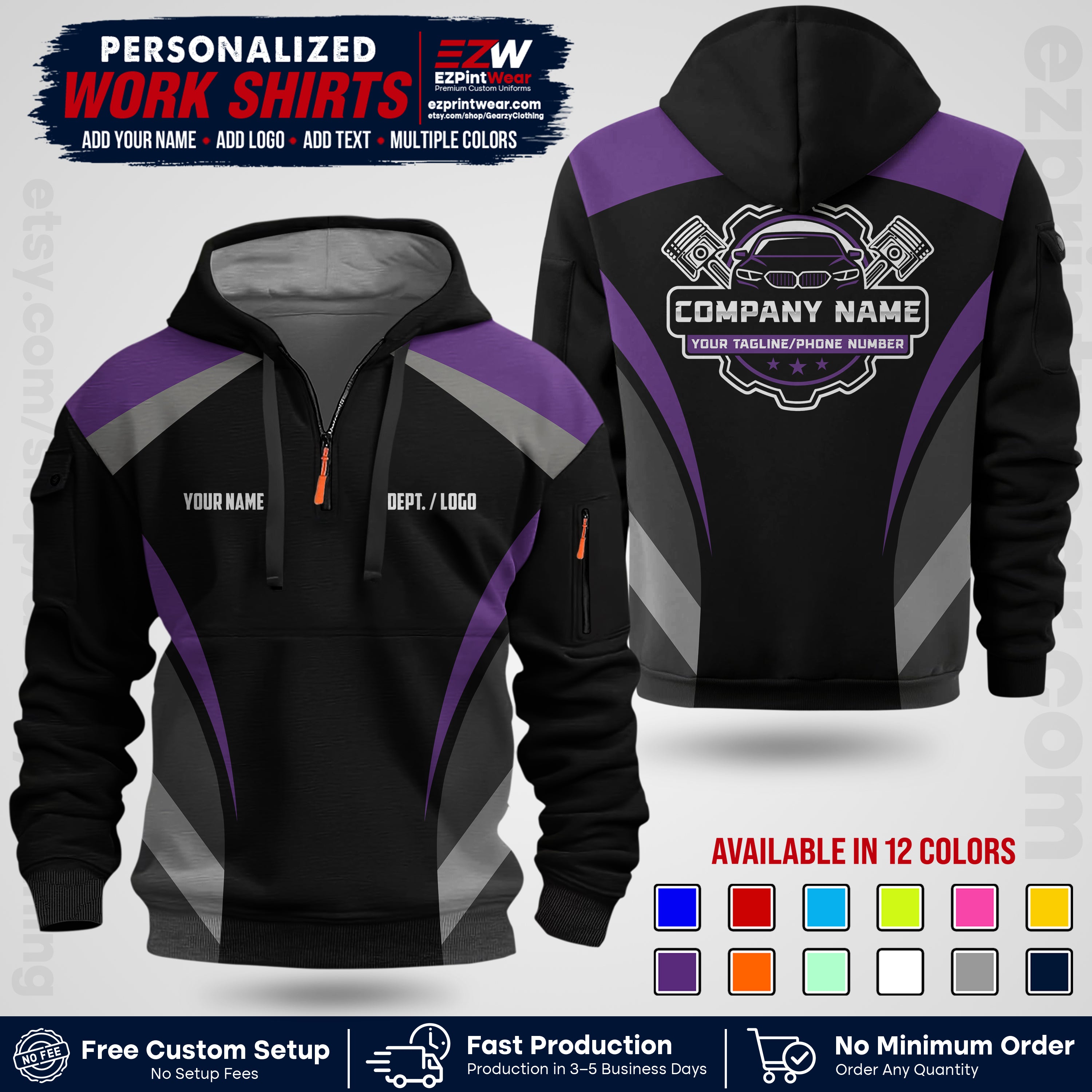 Custom Mechanic Work Shirt with Name, Logo & Text | Auto Shop Uniform | Workwear MCN 05