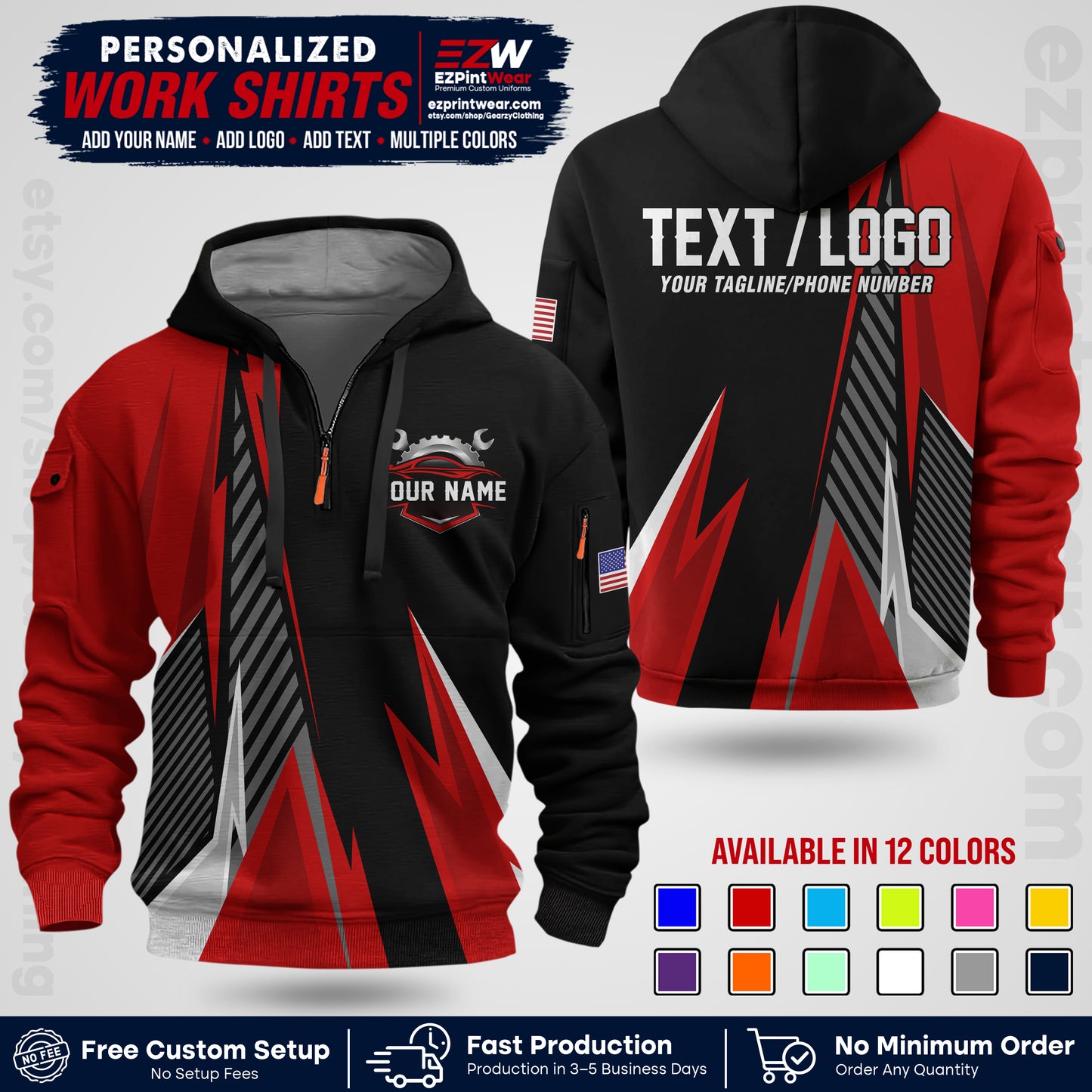 Custom Mechanic Work Shirt with Name, Logo & Text | Auto Shop Uniform | Workwear MCN 01