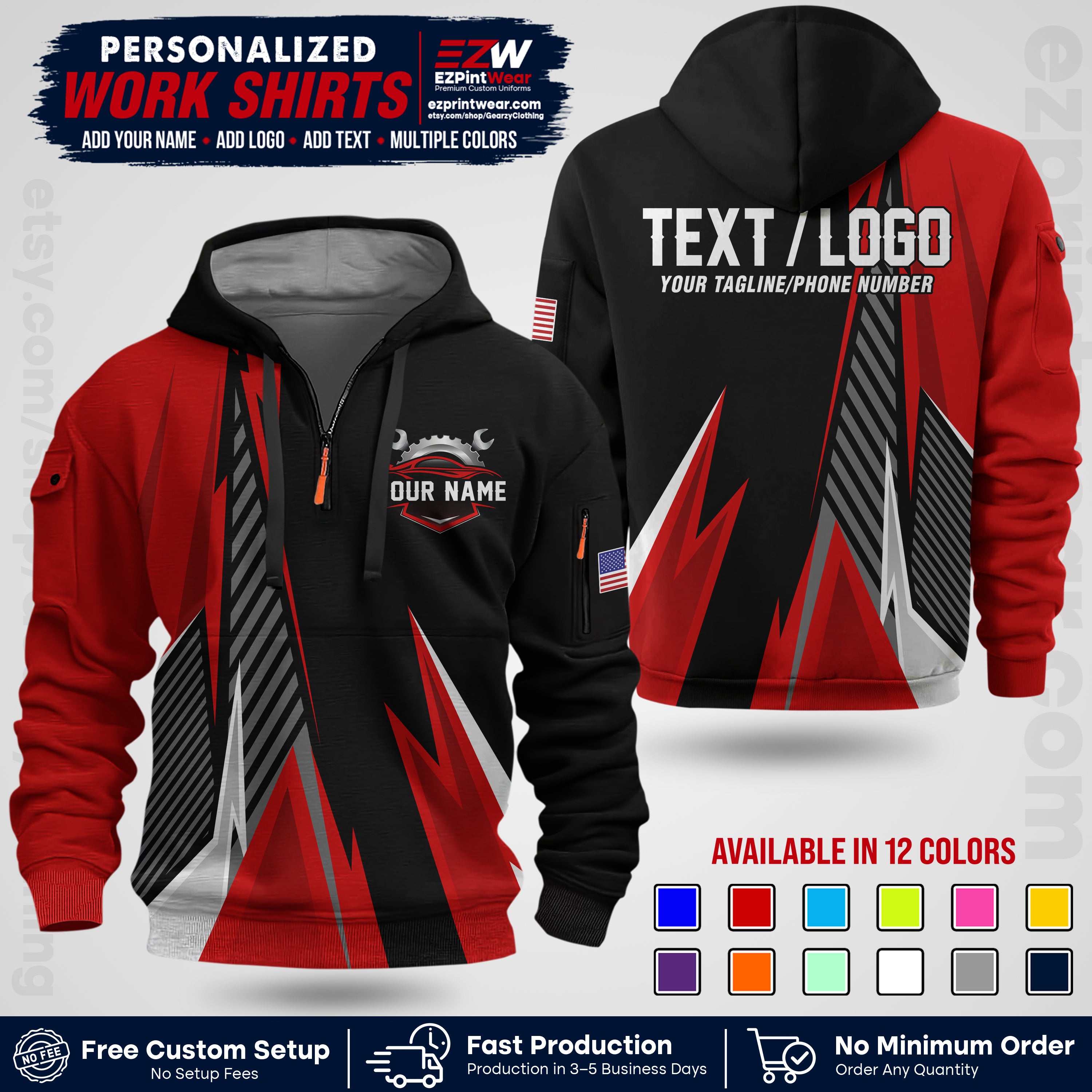 Custom Mechanic Work Shirt with Name, Logo & Text | Auto Shop Uniform | Workwear MCN 01