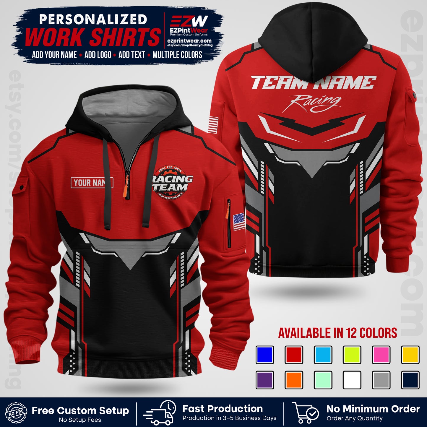 Custom Racing Shirt with Name, Logo & Text | Race Team Uniform | Crew Apparel RC11