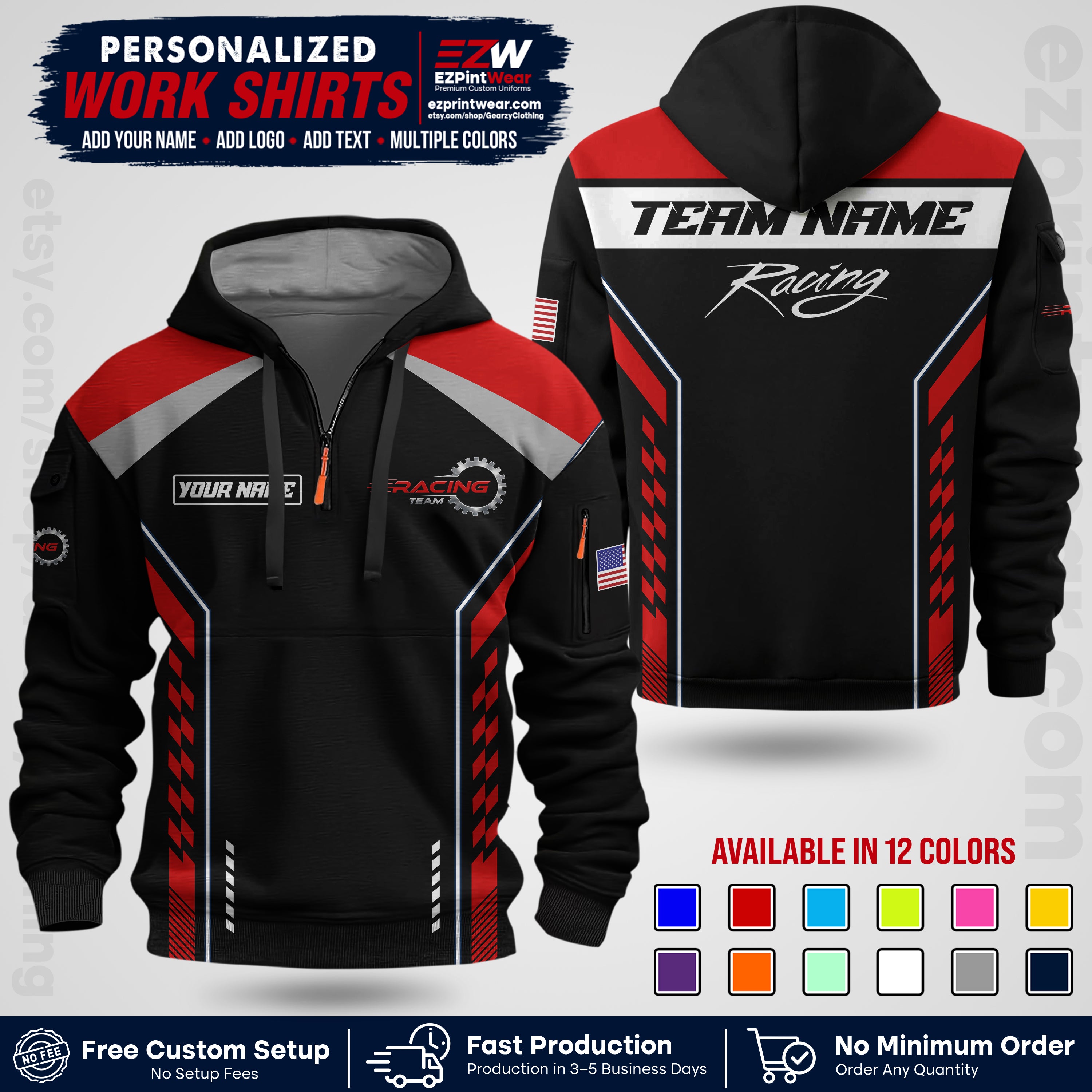 Custom Racing Shirt with Name, Logo & Text | Race Team Uniform | Crew Apparel RC13