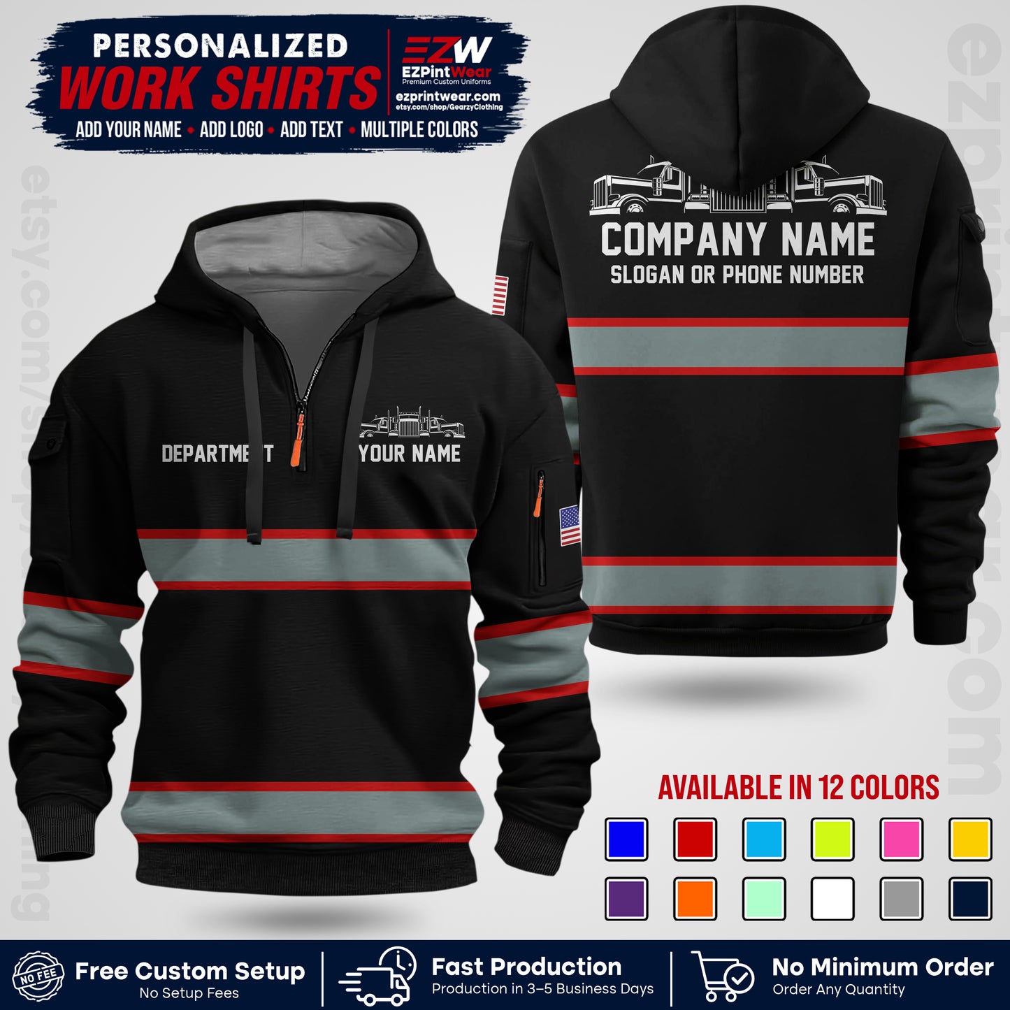 Personalized Truck Driver Workwear Uniform | Custom Safety Stripe Apparel | Non-Reflective Reflective Style Design TW04