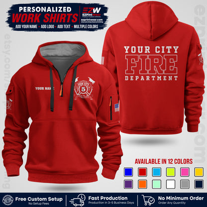 Custom Fire Department Shirt with Name, City Logo & Text | Firefighter Uniform | Button Up Work Shirt FF07