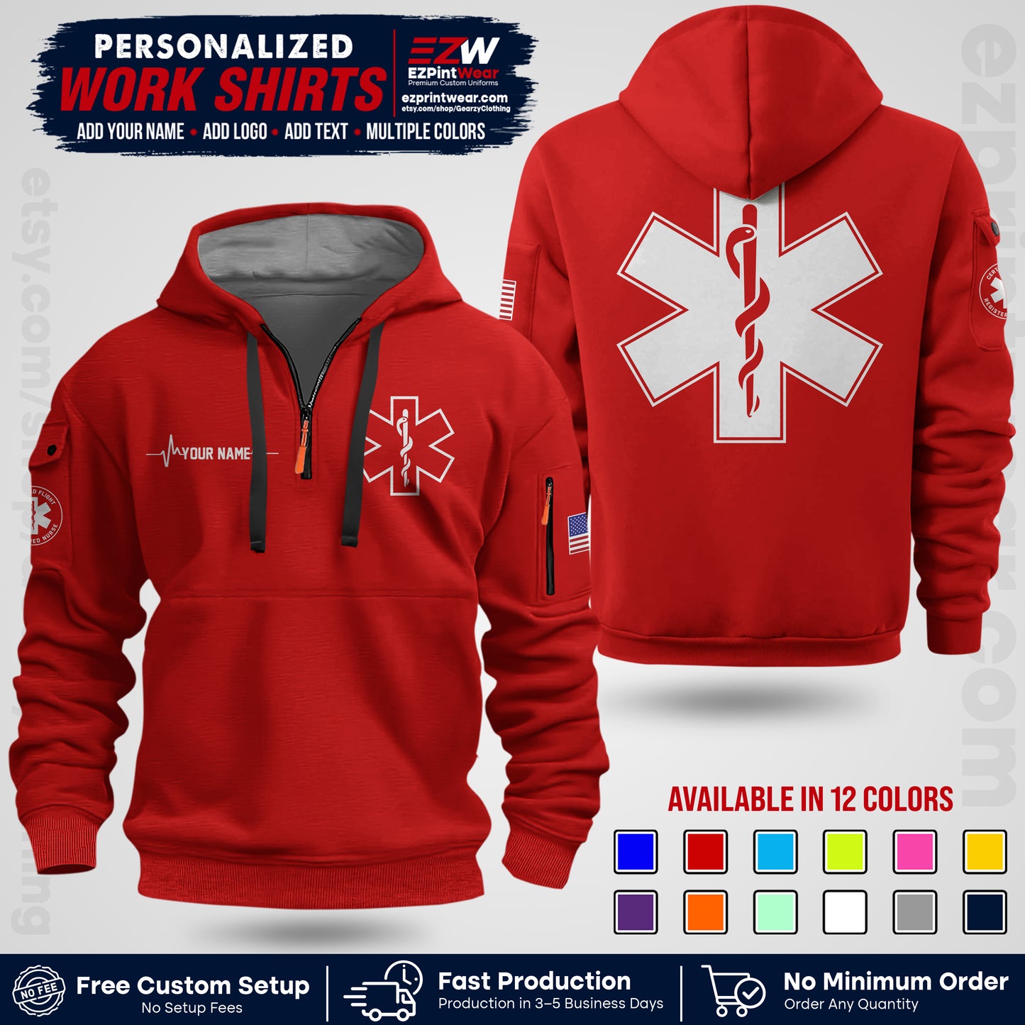 Custom EMS Shirt with Name, Logo & Text | EMS Team Uniform | First Responder Workwear EMSU04