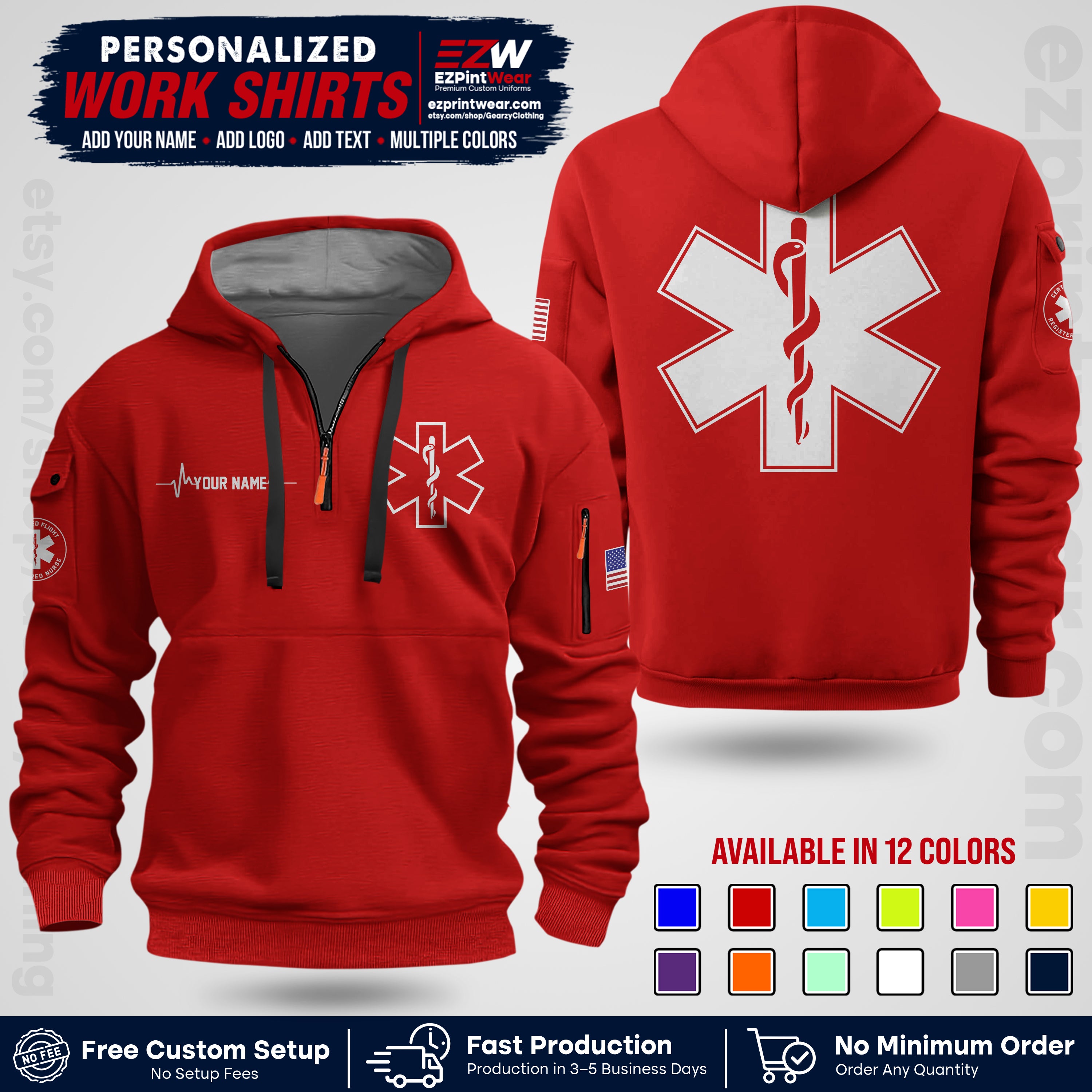Custom EMS Shirt with Name, Logo & Text | EMS Team Uniform | First Responder Workwear EMSU04