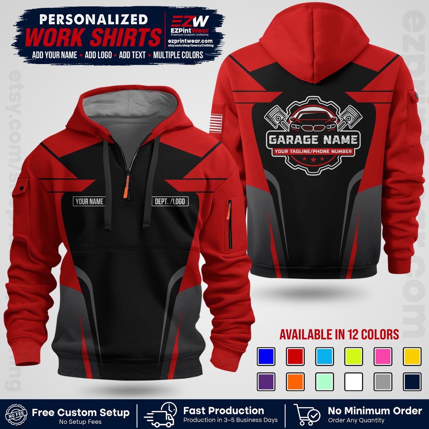 Custom Mechanic Work Shirt with Name, Logo & Text | Auto Shop Uniform | Workwear MCN 04