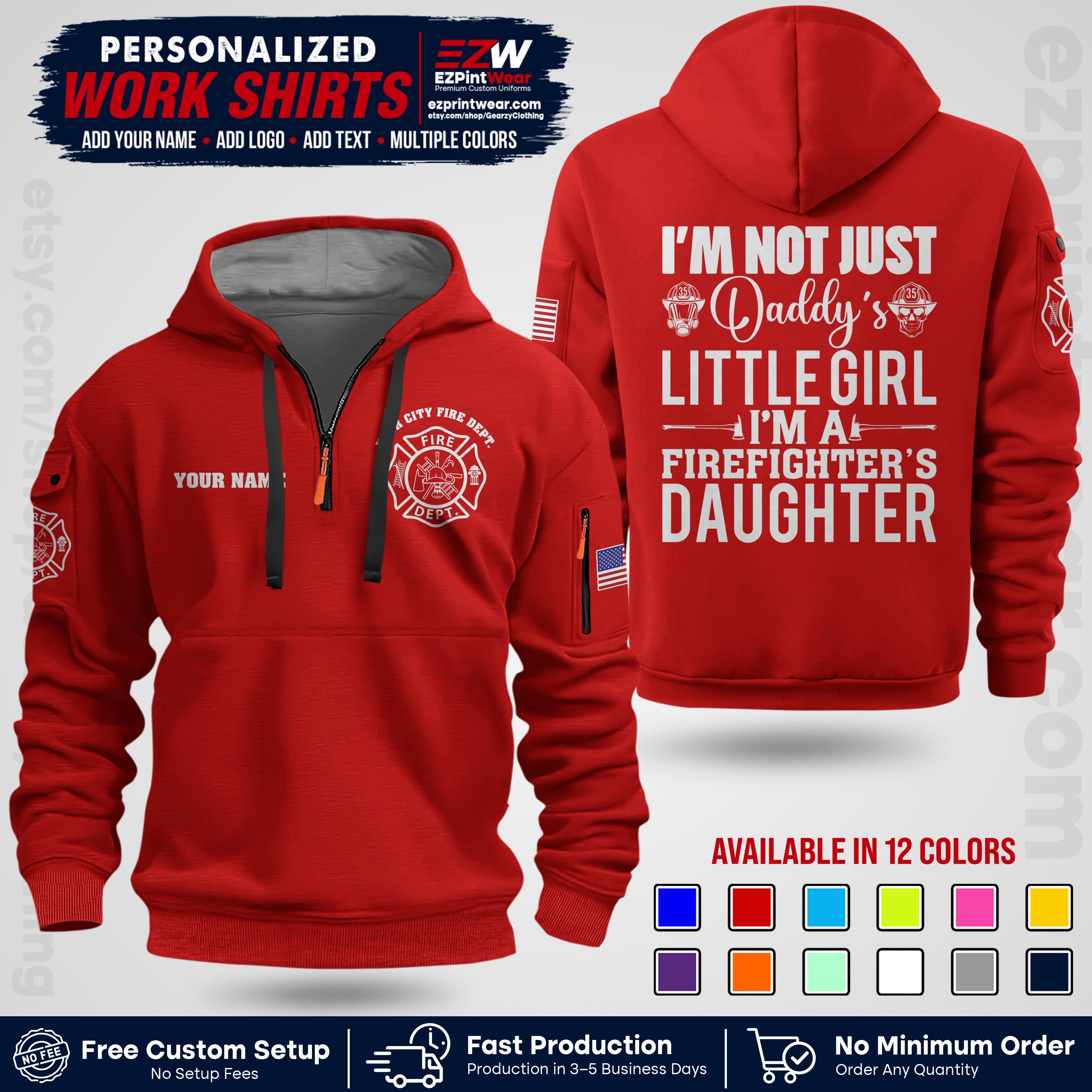 Custom Fire Department Shirt with Name, City Logo & Text | Firefighter Uniform | Button Up Work Shirt FF08