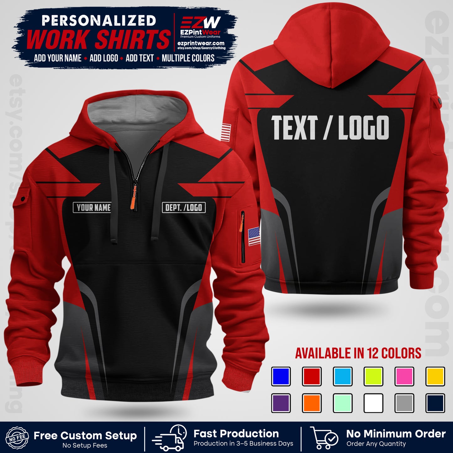 Custom All Over Print Work Uniform Shirt with Name, Logo & Text | Custom Hawaiian Shirt | Company Shirt | Employee Uniform UNF01