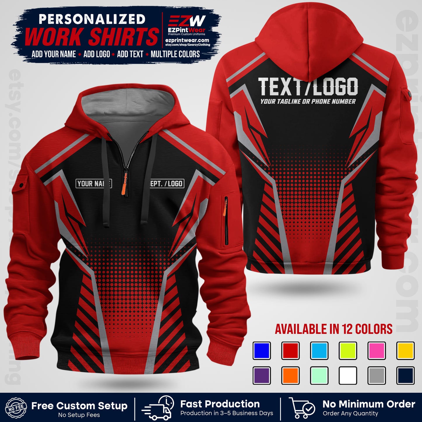 Custom All Over Print Work Uniform Shirt with Name, Logo & Text | Custom Hawaiian Shirt | Company Shirt | Employee Uniform UNF13