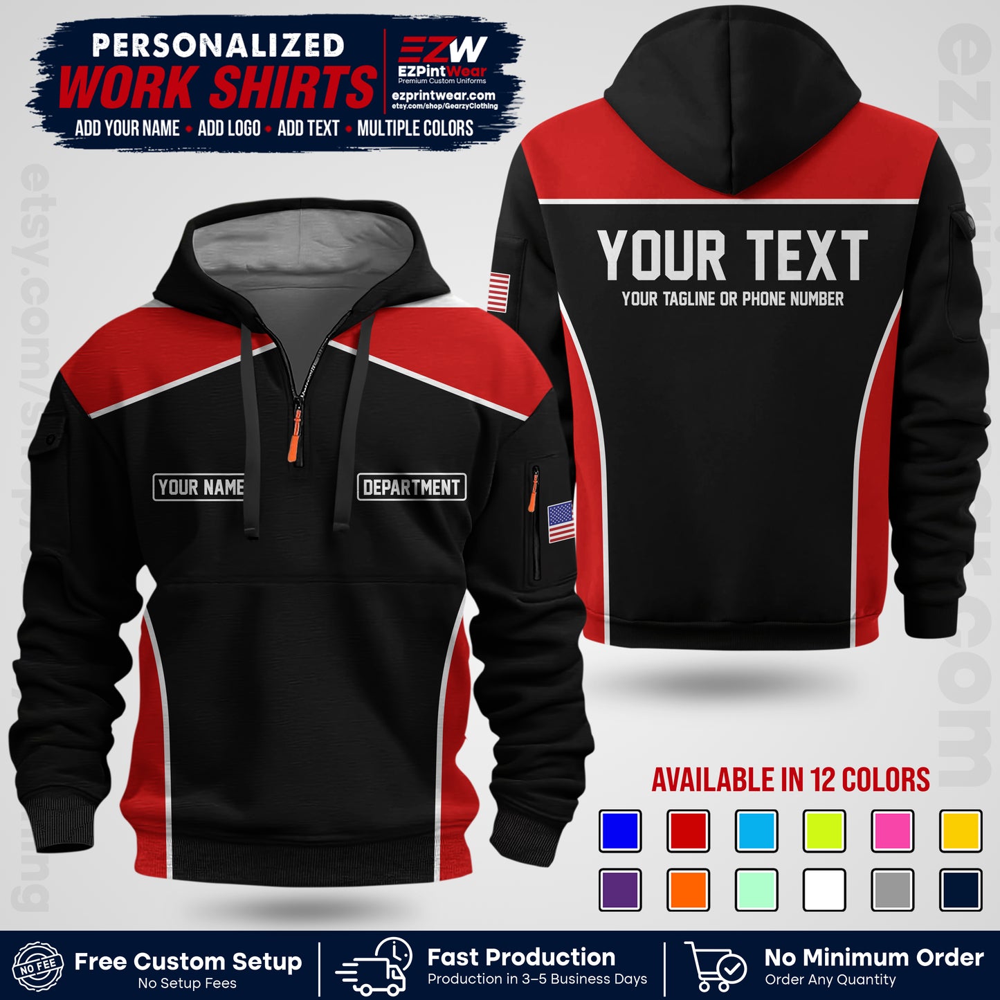 Custom All Over Print Work Uniform Shirt with Name, Logo & Text | Custom Hawaiian Shirt | Company Shirt | Employee Uniform UNF12