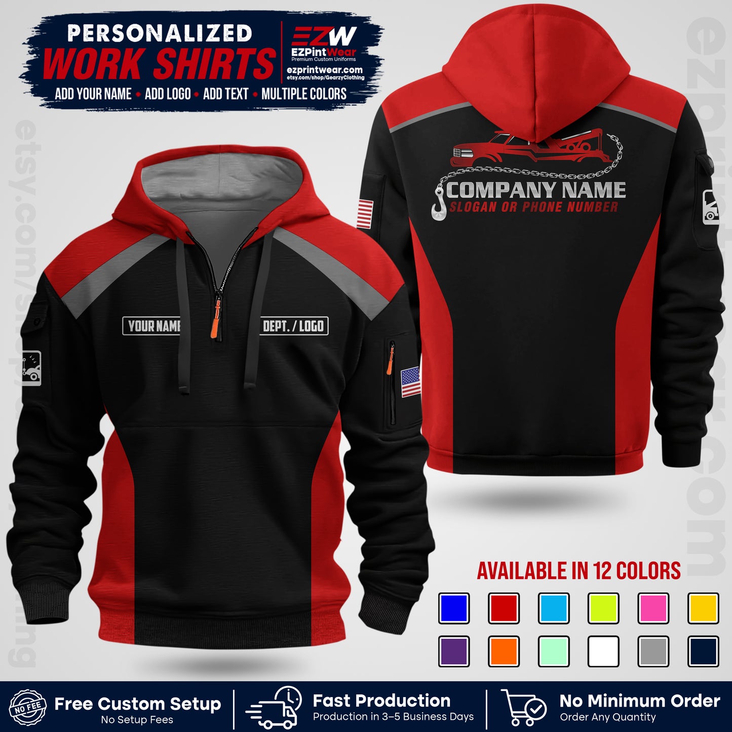 Custom Towing Shirt with Name, Logo & Text | Towing Company Uniform | Workwear TW01