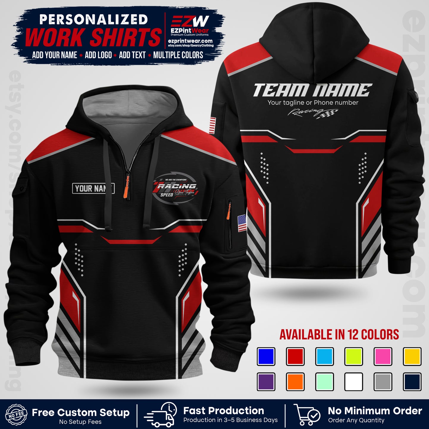 Custom Racing Shirt with Name, Logo & Text | Race Team Uniform | Crew Apparel RC10