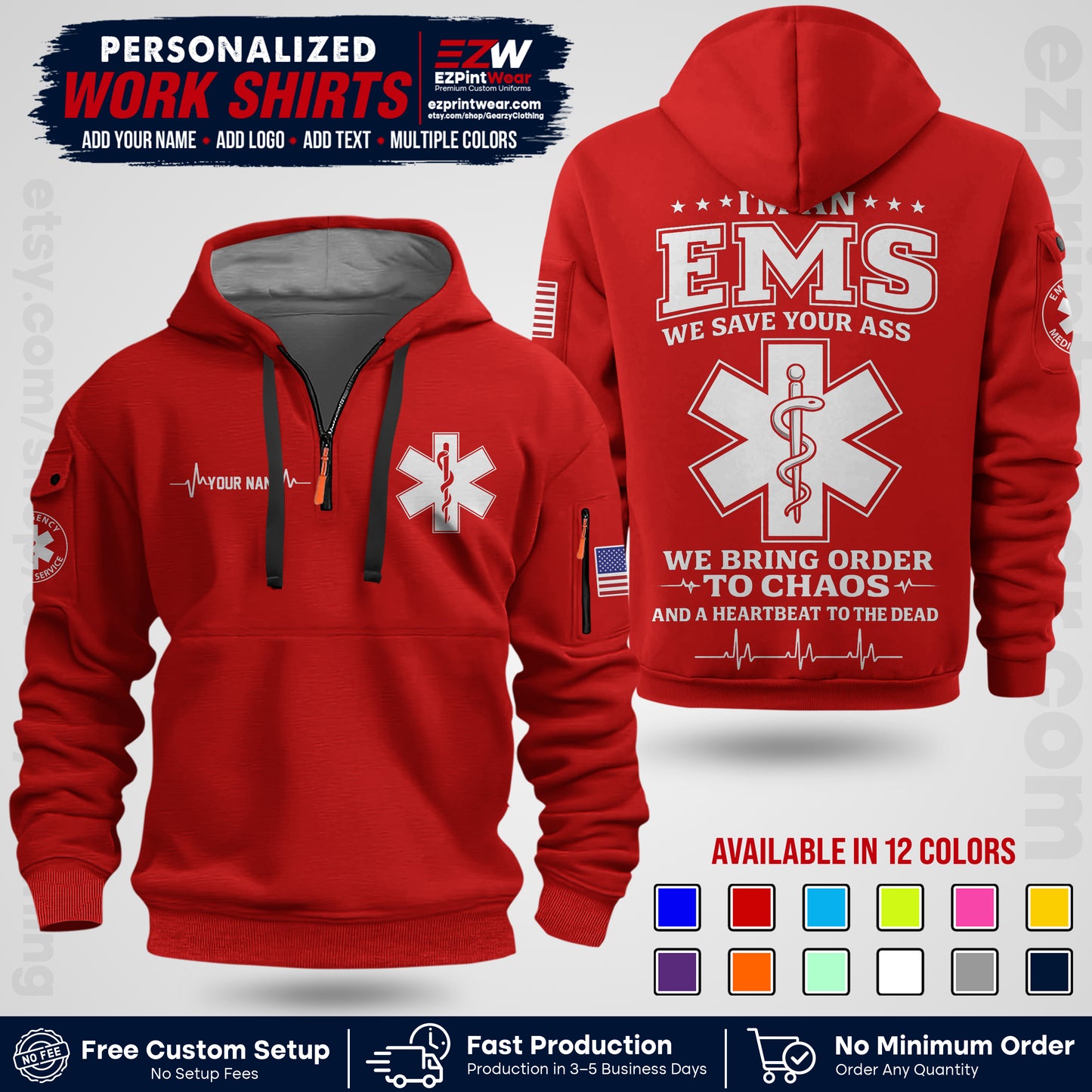 Custom EMS Shirt with Name, Logo & Text | EMS Team Uniform | First Responder Workwear EMSU05