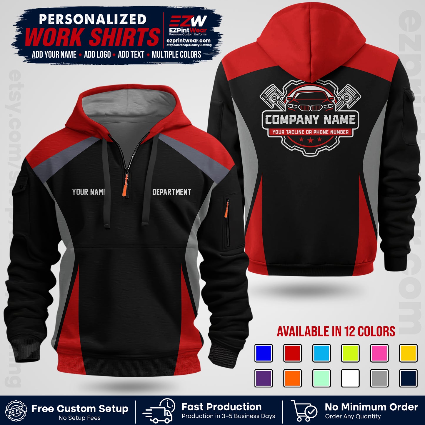 Custom Mechanic Work Shirt with Name, Logo & Text | Auto Shop Uniform | Workwear MCN 08