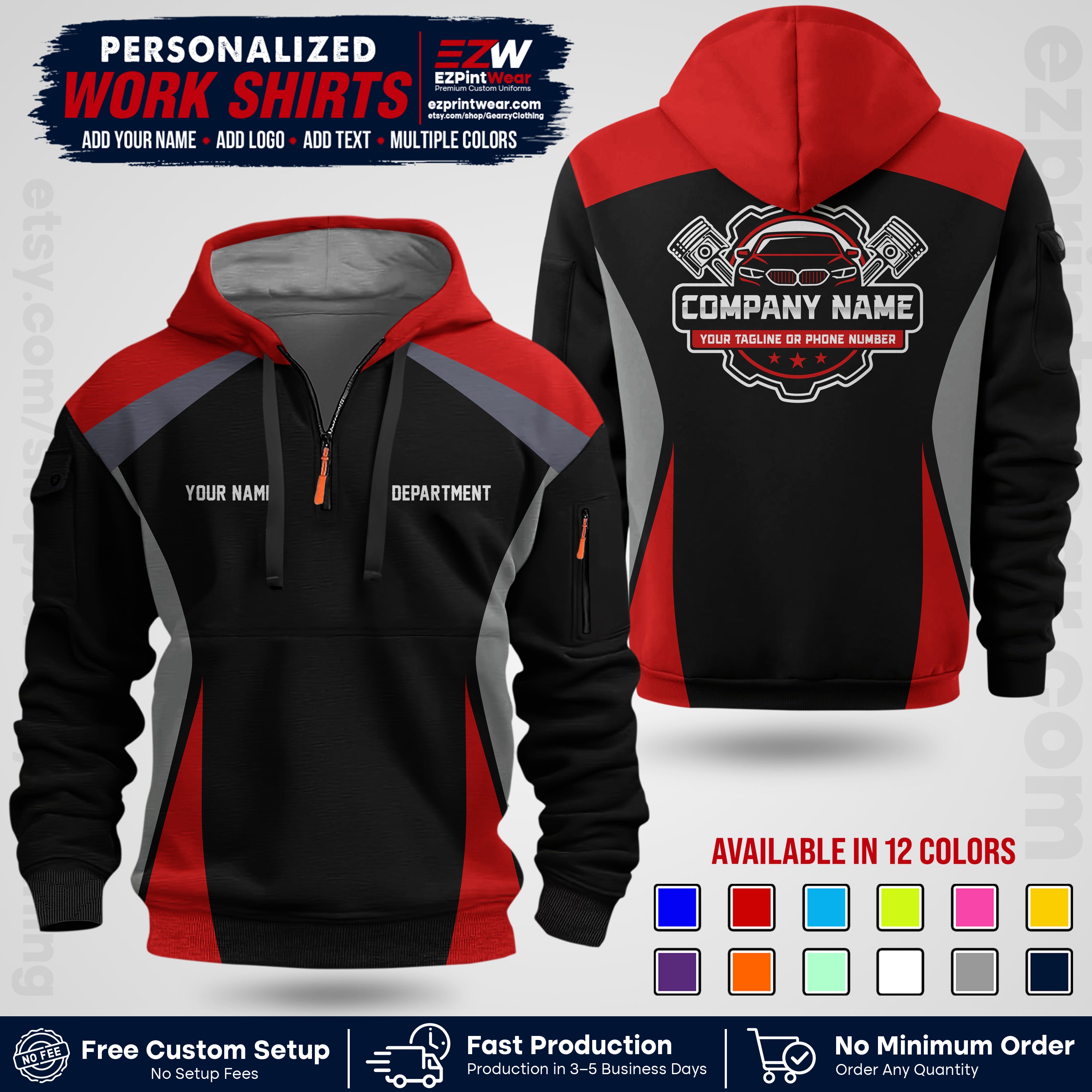 Custom Mechanic Work Shirt with Name, Logo & Text | Auto Shop Uniform | Workwear MCN 08