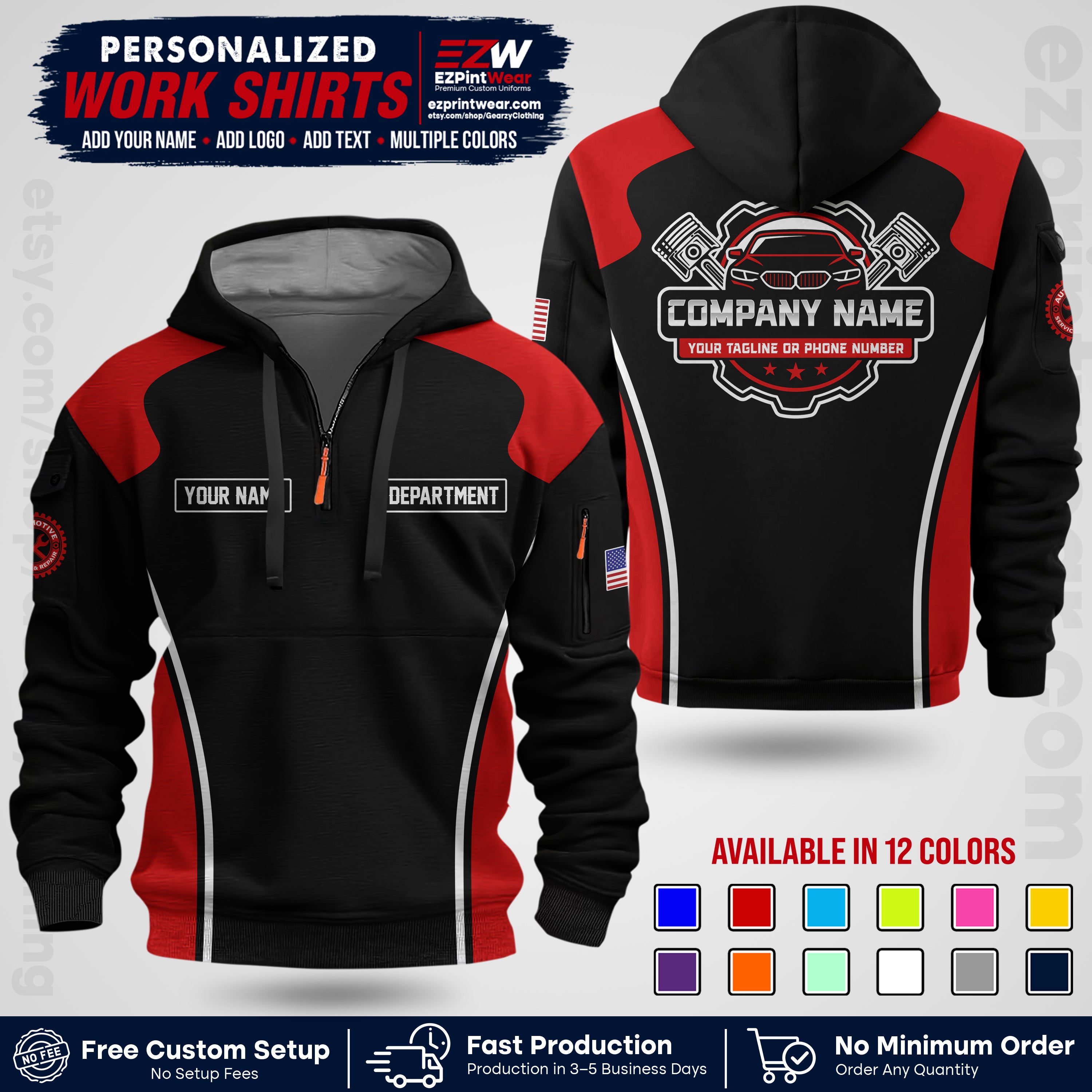 Custom Mechanic Work Shirt with Name, Logo & Text | Auto Shop Uniform | Workwear MCN 10