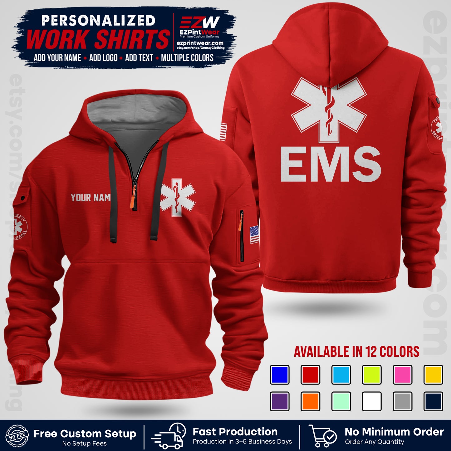 Custom EMS Shirt with Name, Logo & Text | EMS Team Uniform | First Responder Workwear EMSU02