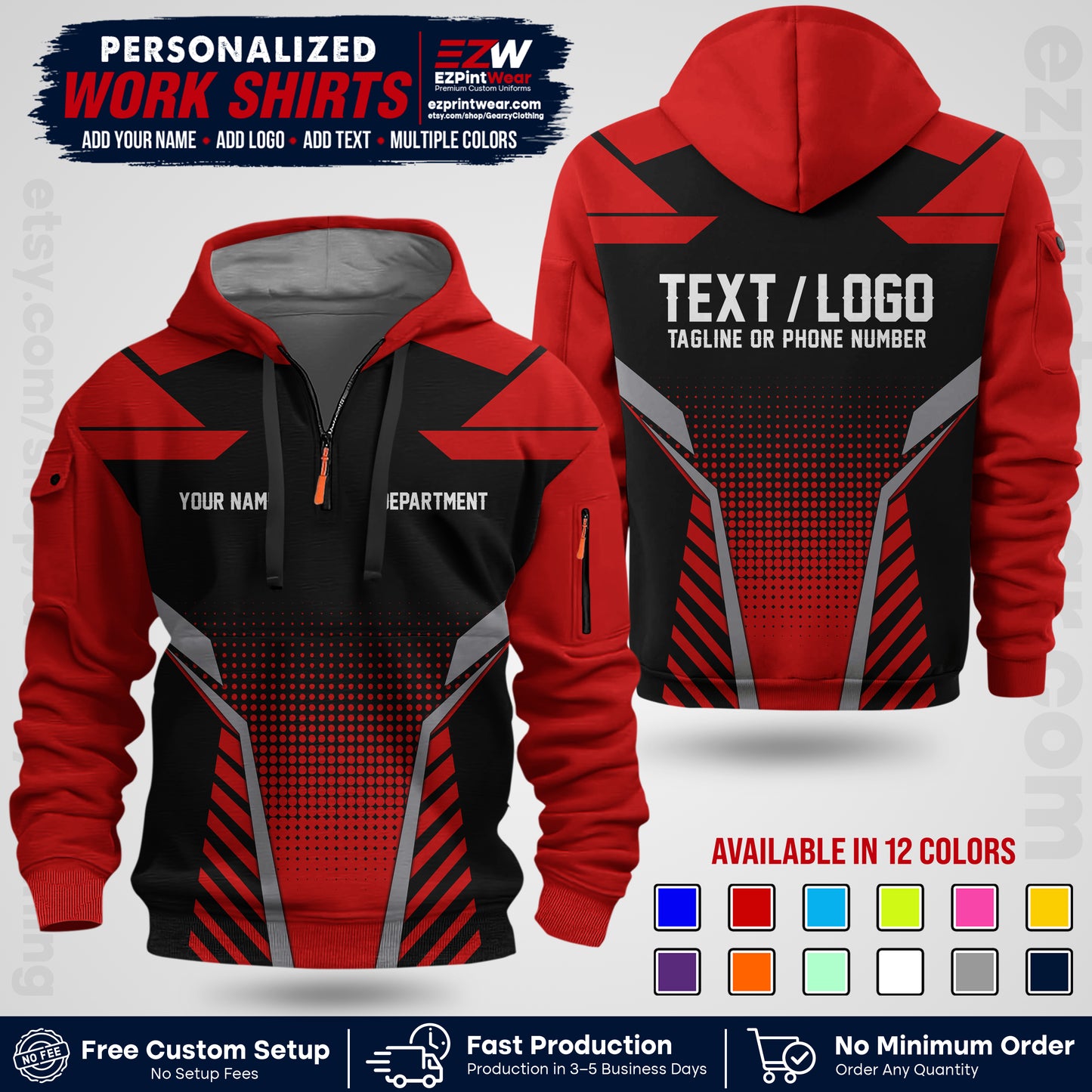 Custom All Over Print Work Uniform Shirt with Name, Logo & Text | Custom Hawaiian Shirt | Company Shirt | Employee Uniform UNF06