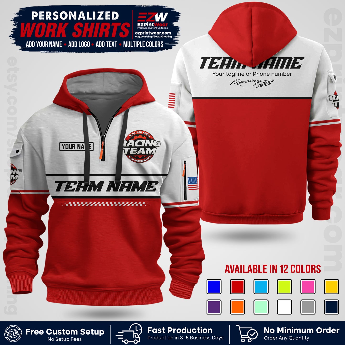 Custom Racing Shirt with Name, Logo & Text | Race Team Uniform | Crew Apparel RC12